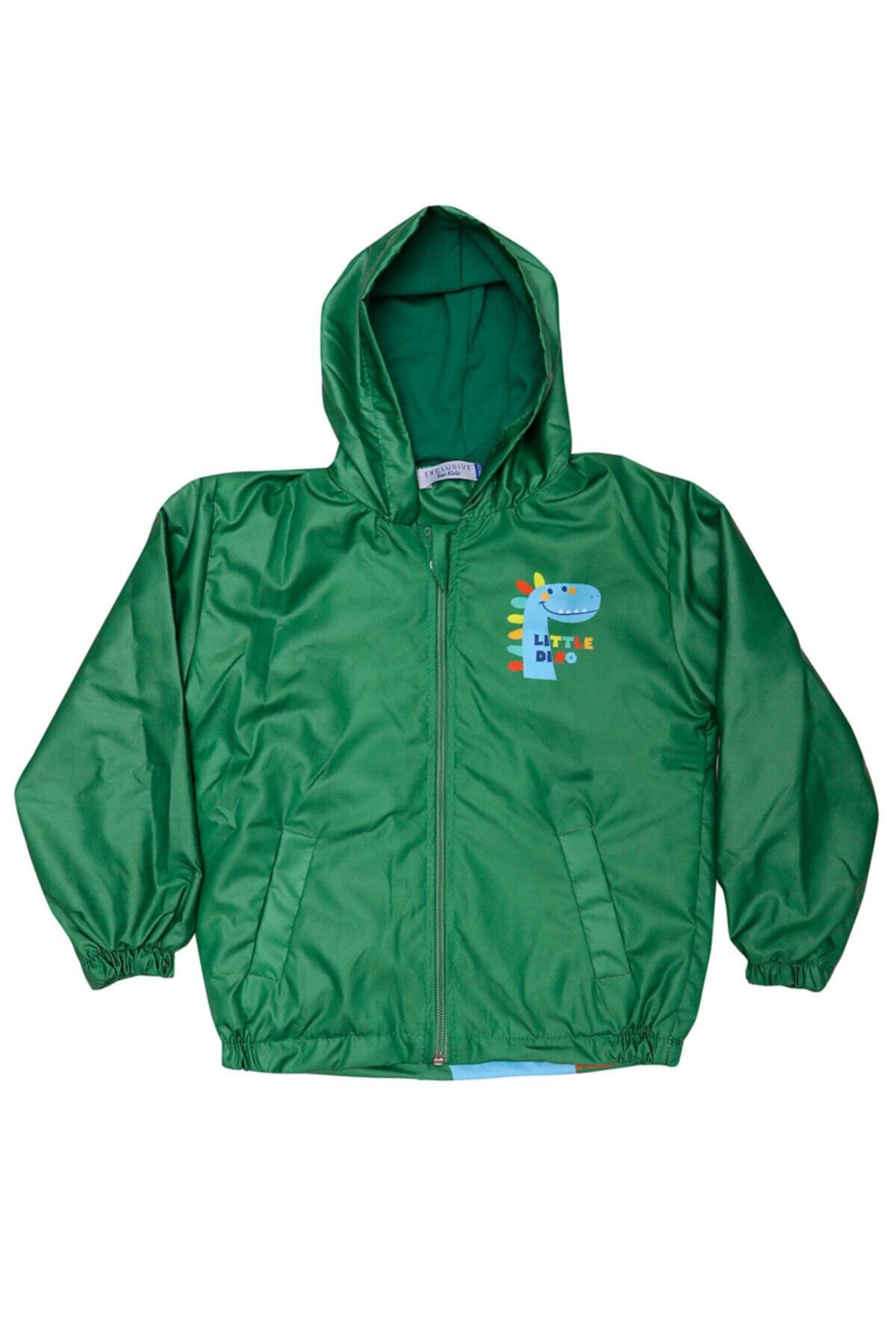 Mika Bebek & Çocuk Dinozor Desenli Kapüşonlu Erkek Çocuk Yeşil Yağmurluk fotoğrafı 3 (önizleme)