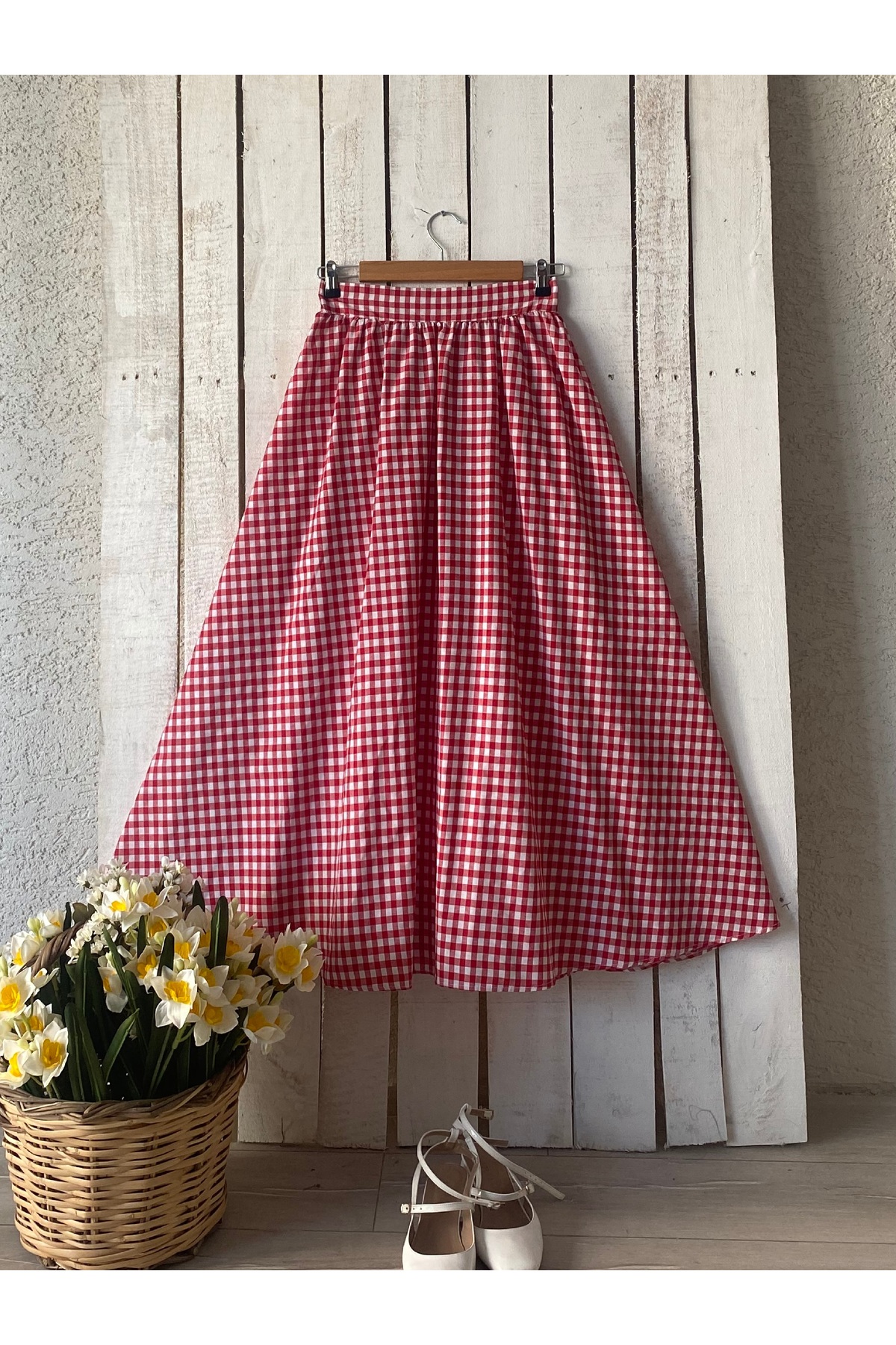 KÜÇÜĞÜM BUTİK  Kırmızı Pötikare Kloş Etek - Görsel 7