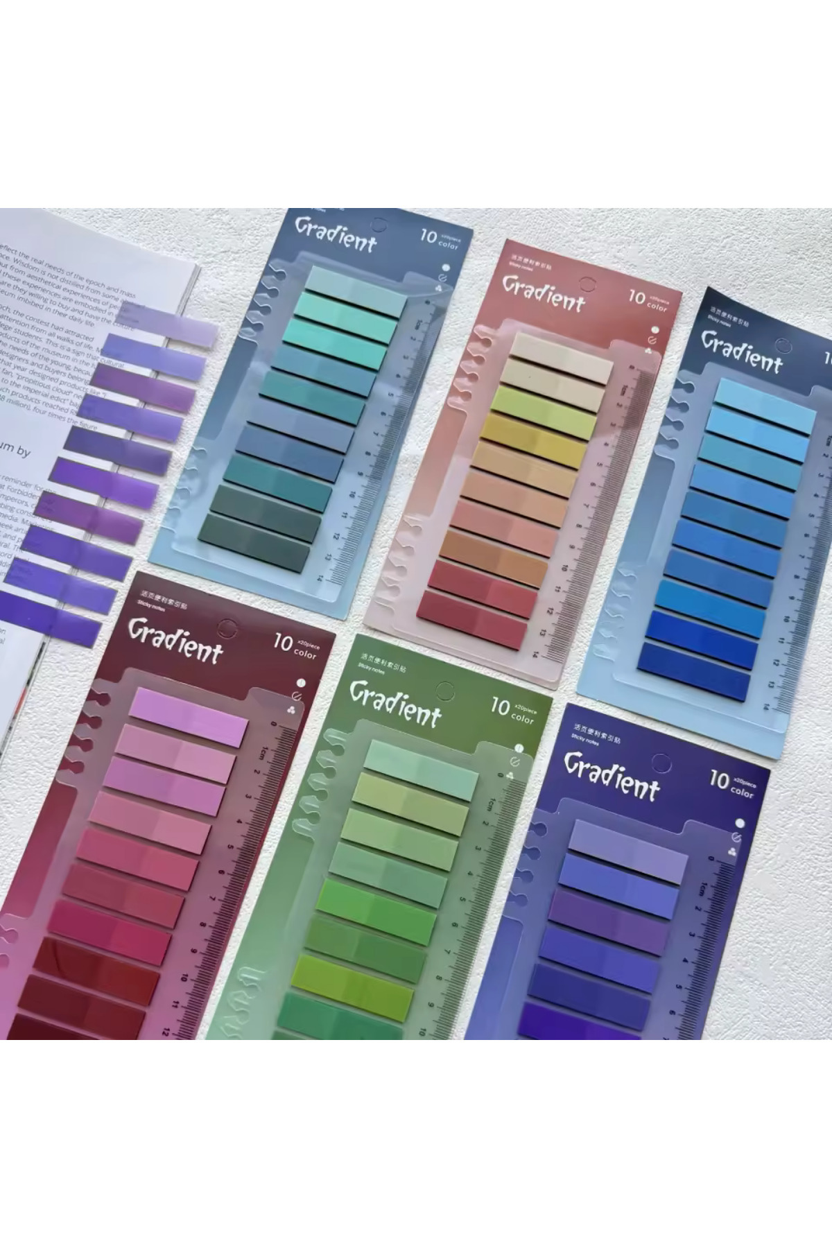 NaSaDAN Pastel Tonlar Gradient Renkli Cetvelli Postit Seti 6’lı – 1200 Yaprak Yapışkanlı Not Kağıdı