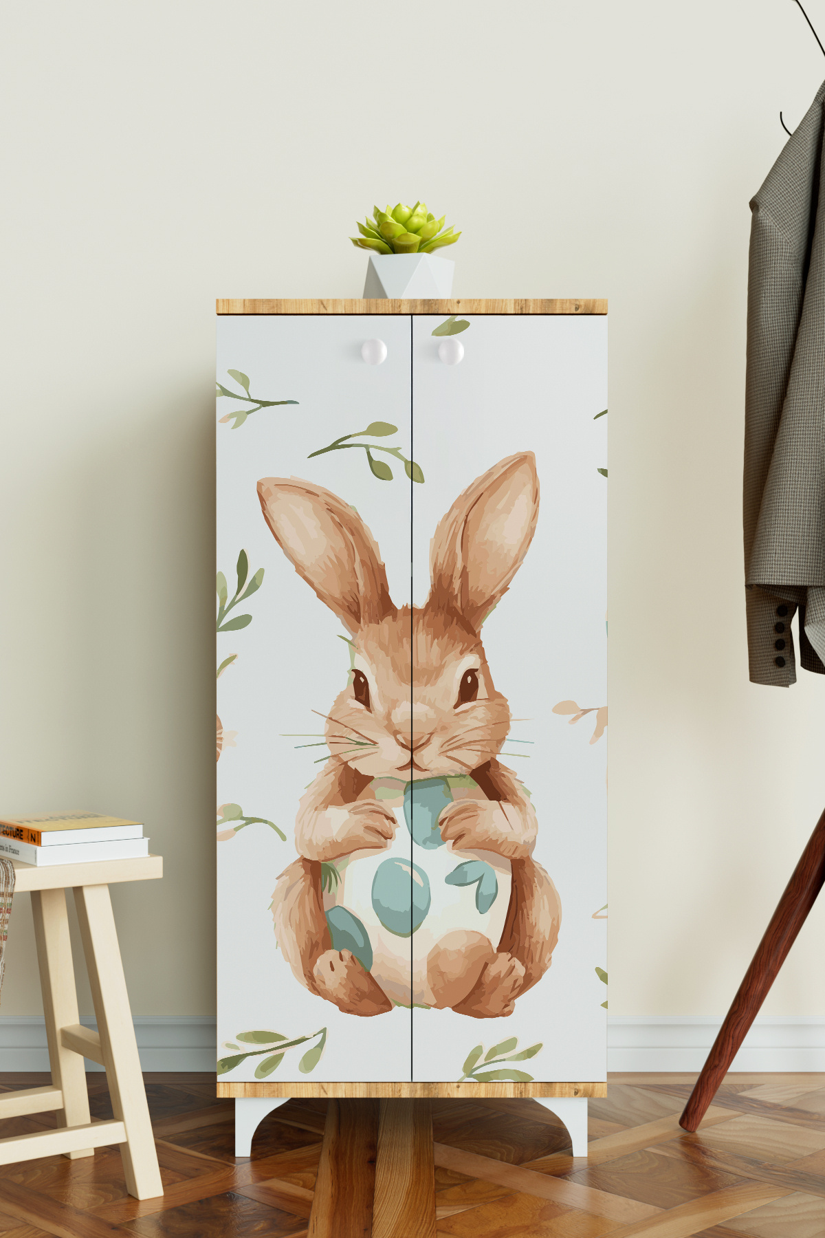 Hediyeler Kapında Pretty Rabit 3 Raflı Çocuk Odası Dolabı Çok Amaçlı Baskılı Oyuncak Dolabı Ahşap fotoğrafı 3 (önizleme)