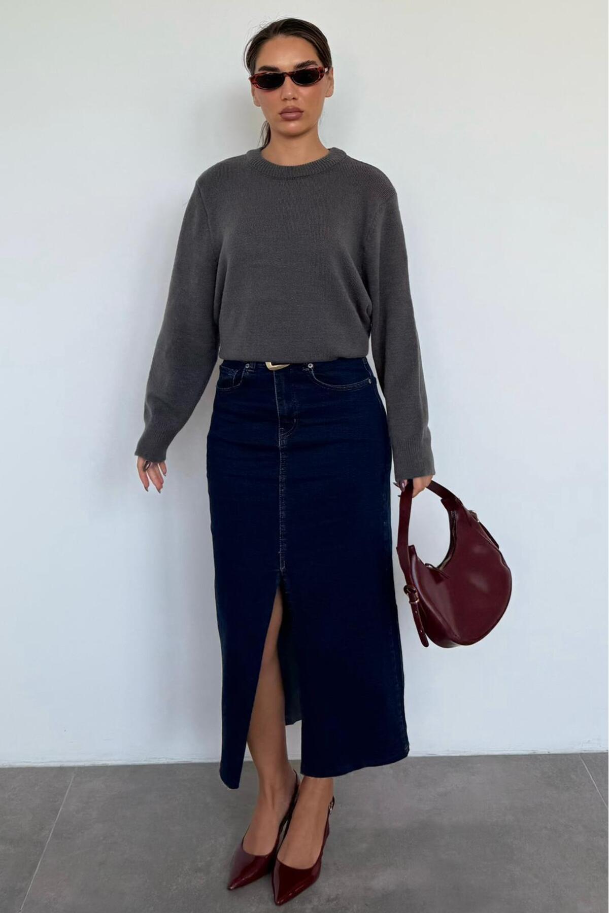 Madmext  Antrasit Bisiklet Yaka Kadın Triko Kazak Mg2494 - Görsel 8