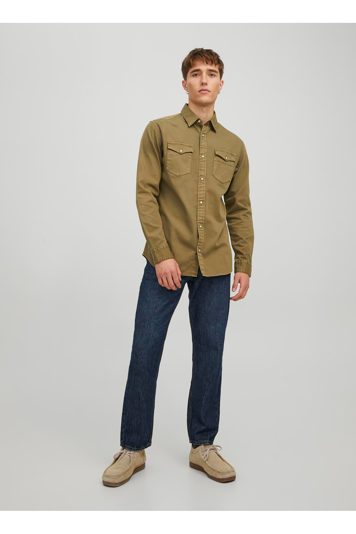 جک اند جونز پیراهن جین مردانه گاه به گاه سبز 12138115_JJESHERIDAN SHIRT L/S NOOS
