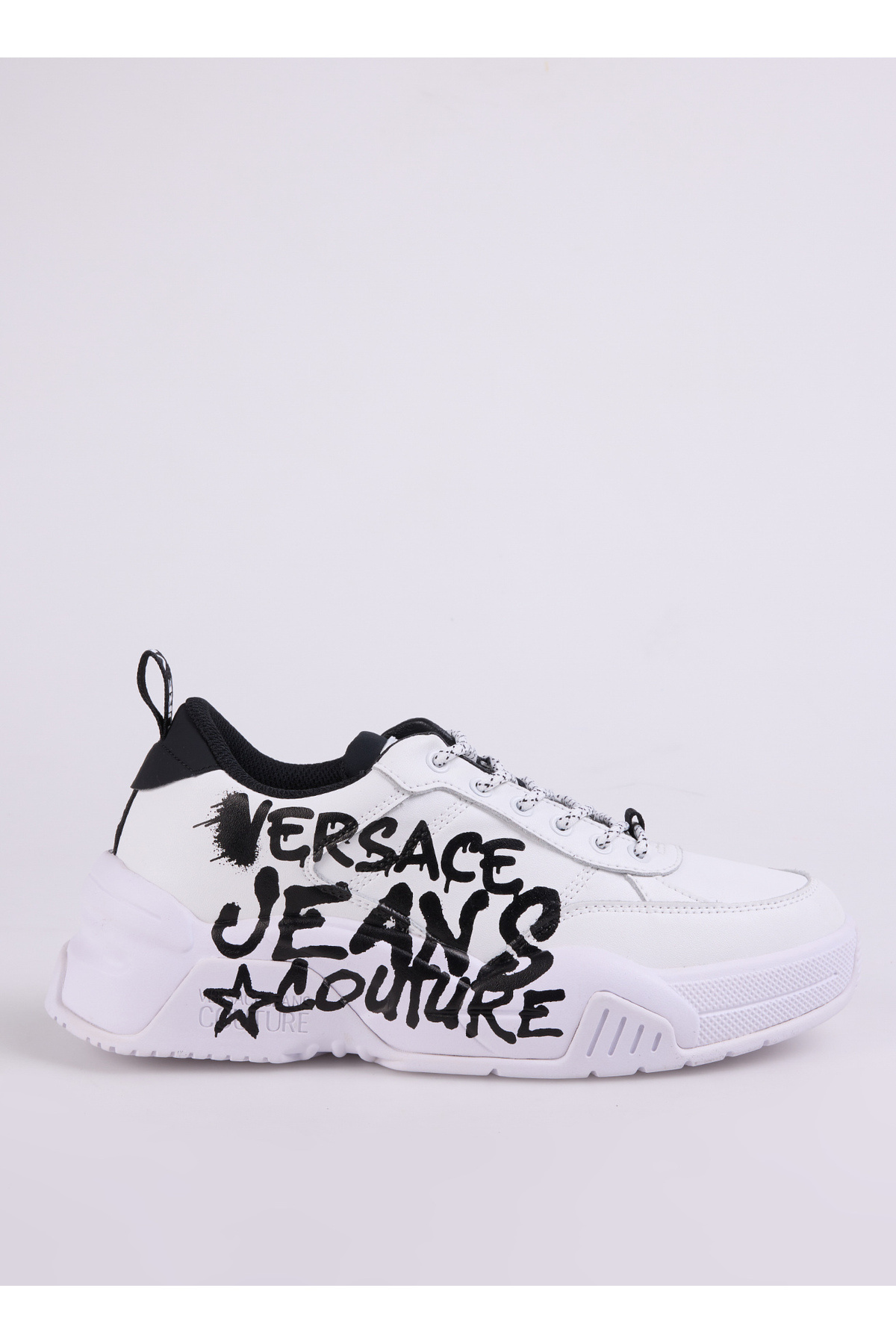 ورساچه جینز کوتور کفش کتانی چرمی مردانه مشکی-سفید FONDO STARGAZE DIS. SF1