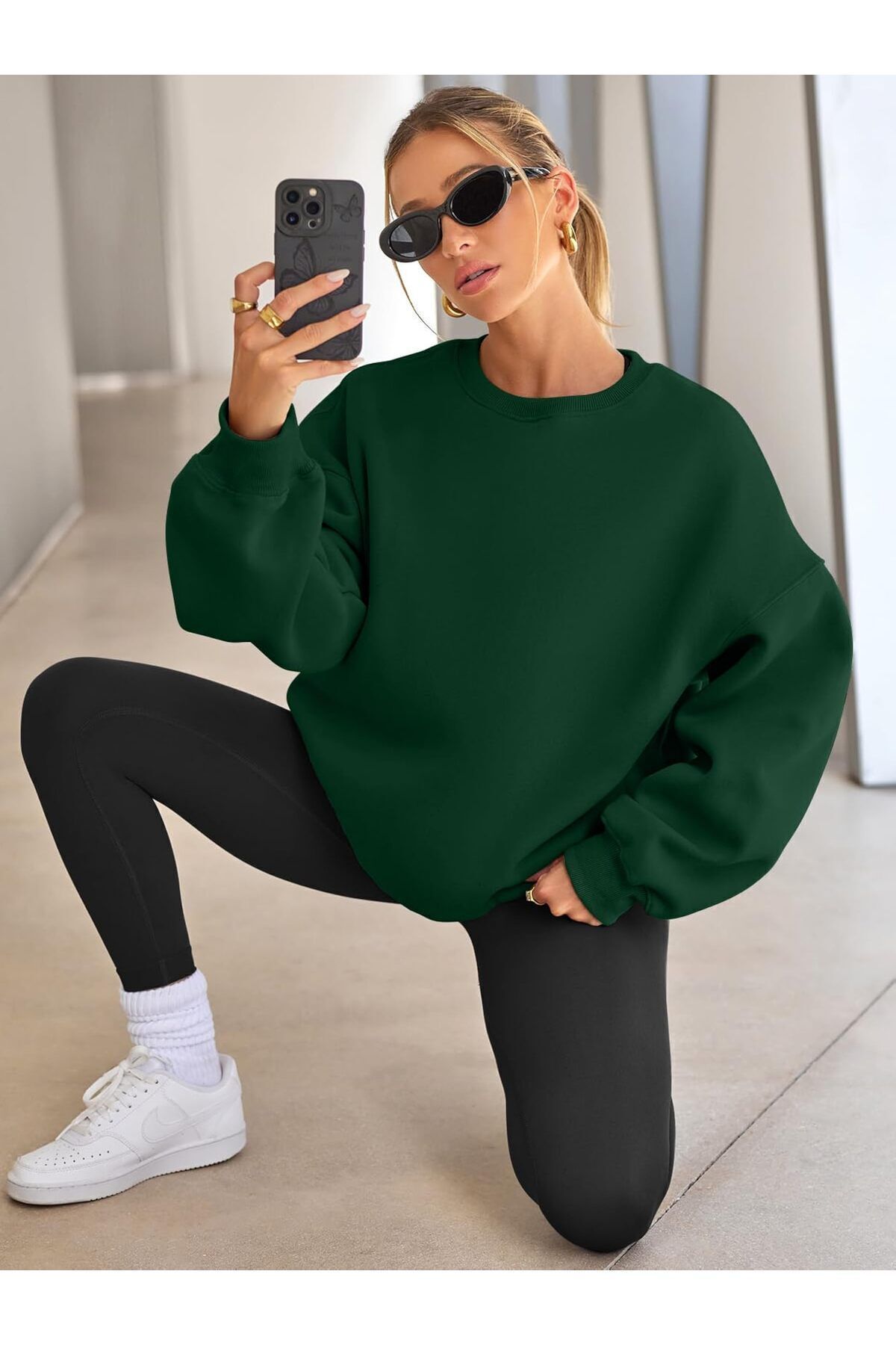 COMBİNE MİCHAİL Unisex 3'Lü Çağla Bordo Siyah Bisiklet Yaka Oversize Sweatshirt Paketi görsel 2