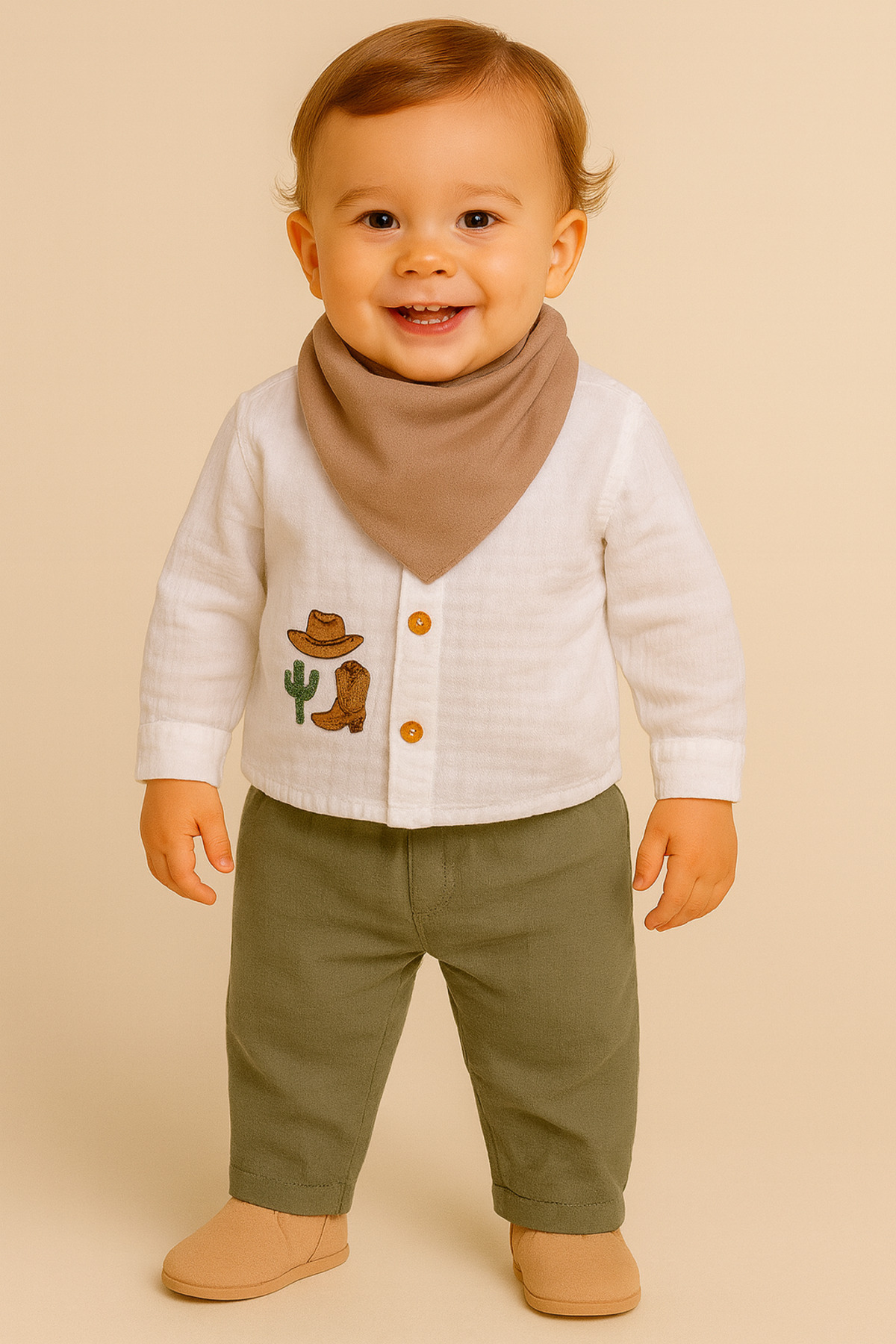 Lamonde Müslin 3’lü Kovboy Takım - Uzun Kollu Gömlek, Pantolon ve Yakalık - 9 - 24 Ay fotoğrafı 2 (önizleme)