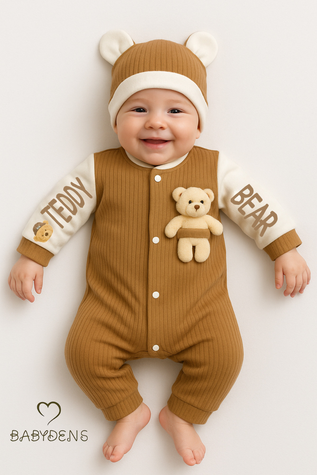 BABYDEN'S Teddy Bear Temalı Yenidoğan Fitilli Tulum Takımı Ayıcıklı Erkek Bebek Tulum Şapka Set %100pamuk fotoğrafı 4 (önizleme)