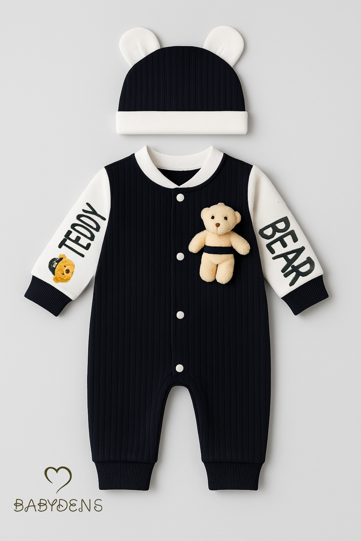 BABYDEN'S Teddy Bear Temalı Yenidoğan Fitilli Tulum Takımı Ayıcıklı Erkek Bebek Tulum Şapka Set %100Pamuk fotoğrafı 5 (önizleme)