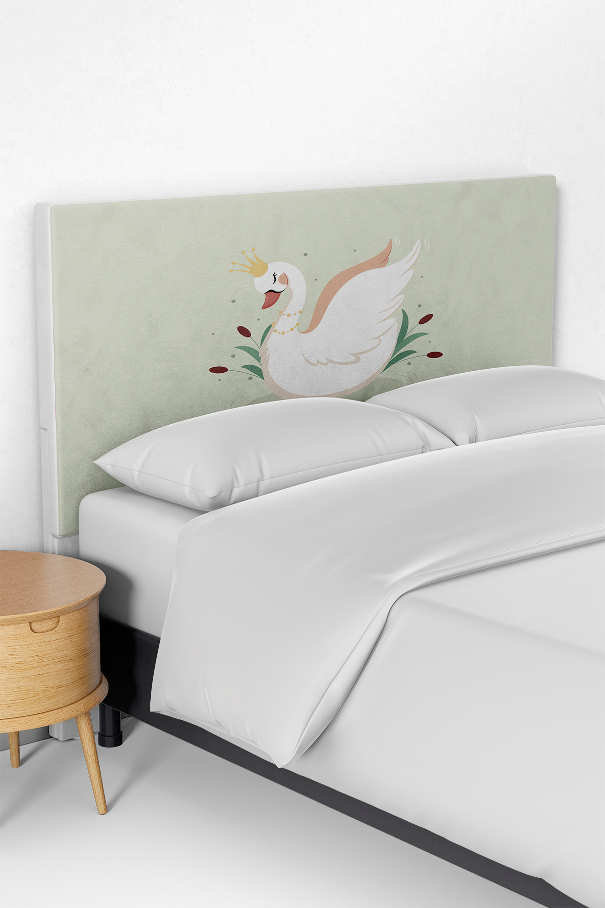 Talia Home Yeşil Kuğu Desenli Çocuk Yatak Baza Başlık Kılıfı TLABK-221