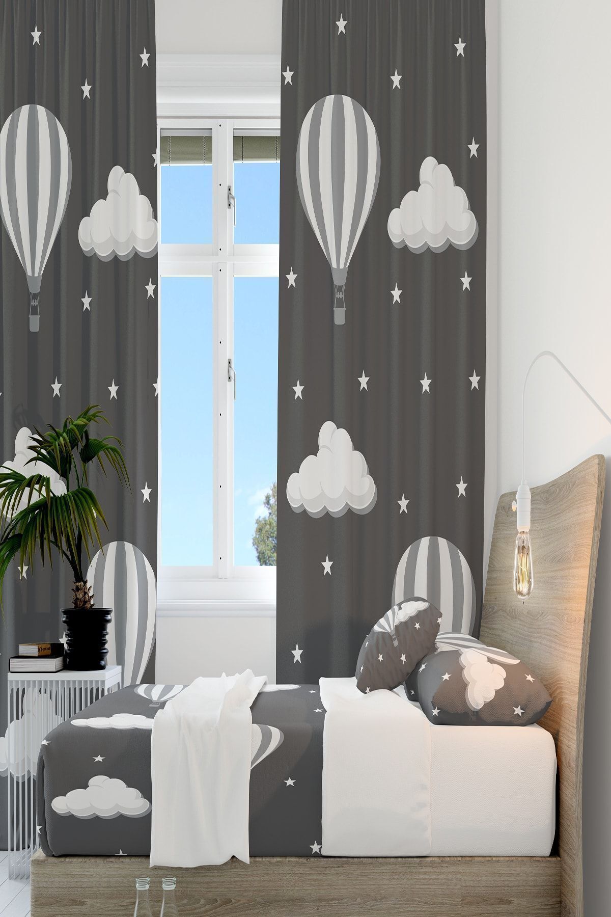 Talia Home Balonlu Çocuk Odası Takımı Fon Perdesi 2 Kanat Tla-103 fotoğrafı 3 (önizleme)