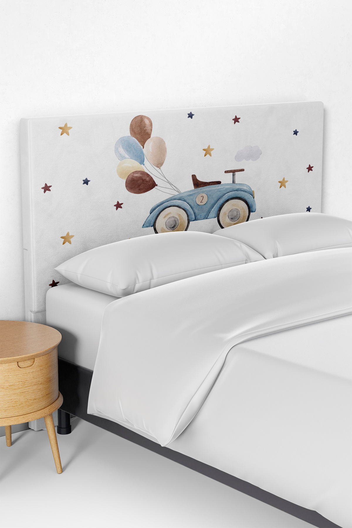 Talia Home Sevimli Araba ve Balon Desenli Çocuk Yatak Baza Başlık Kılıfı