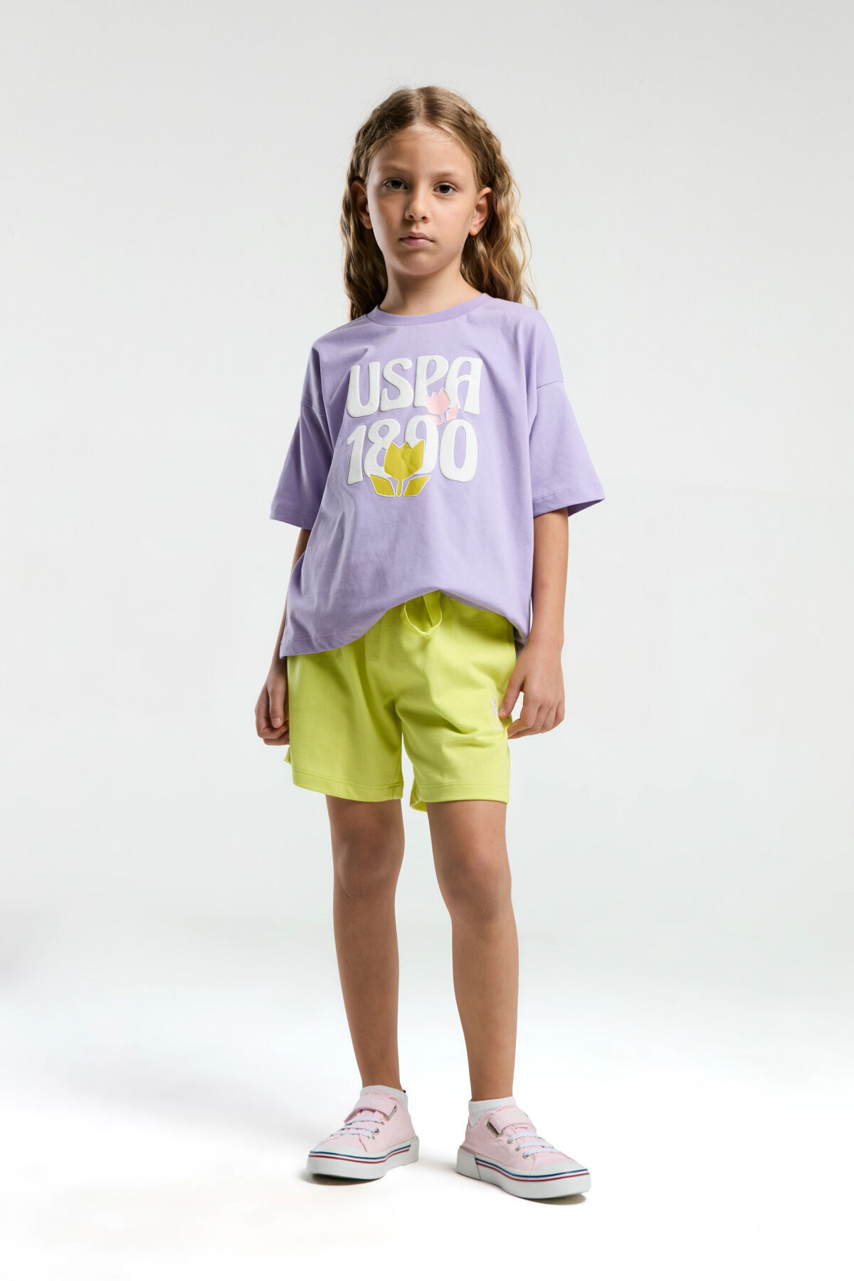 یو اس پولو ست شلوارک دخترانه بنفش یو اس پولو ست شلوارک دخترانه بنفش