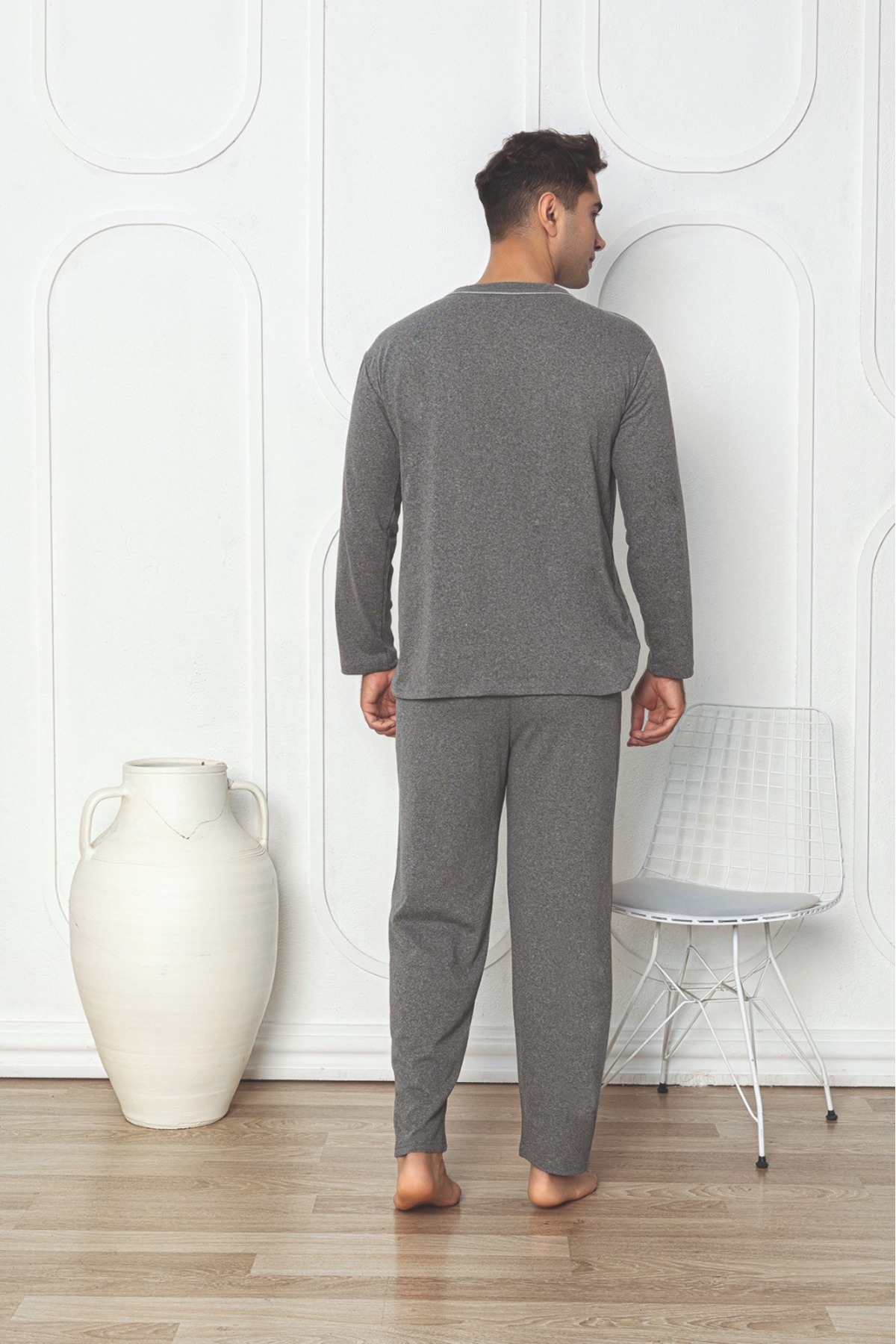 Sude HOMEWEAR Ercan Önden Düğmeli gri Erkek Pjm Tkm görsel 6