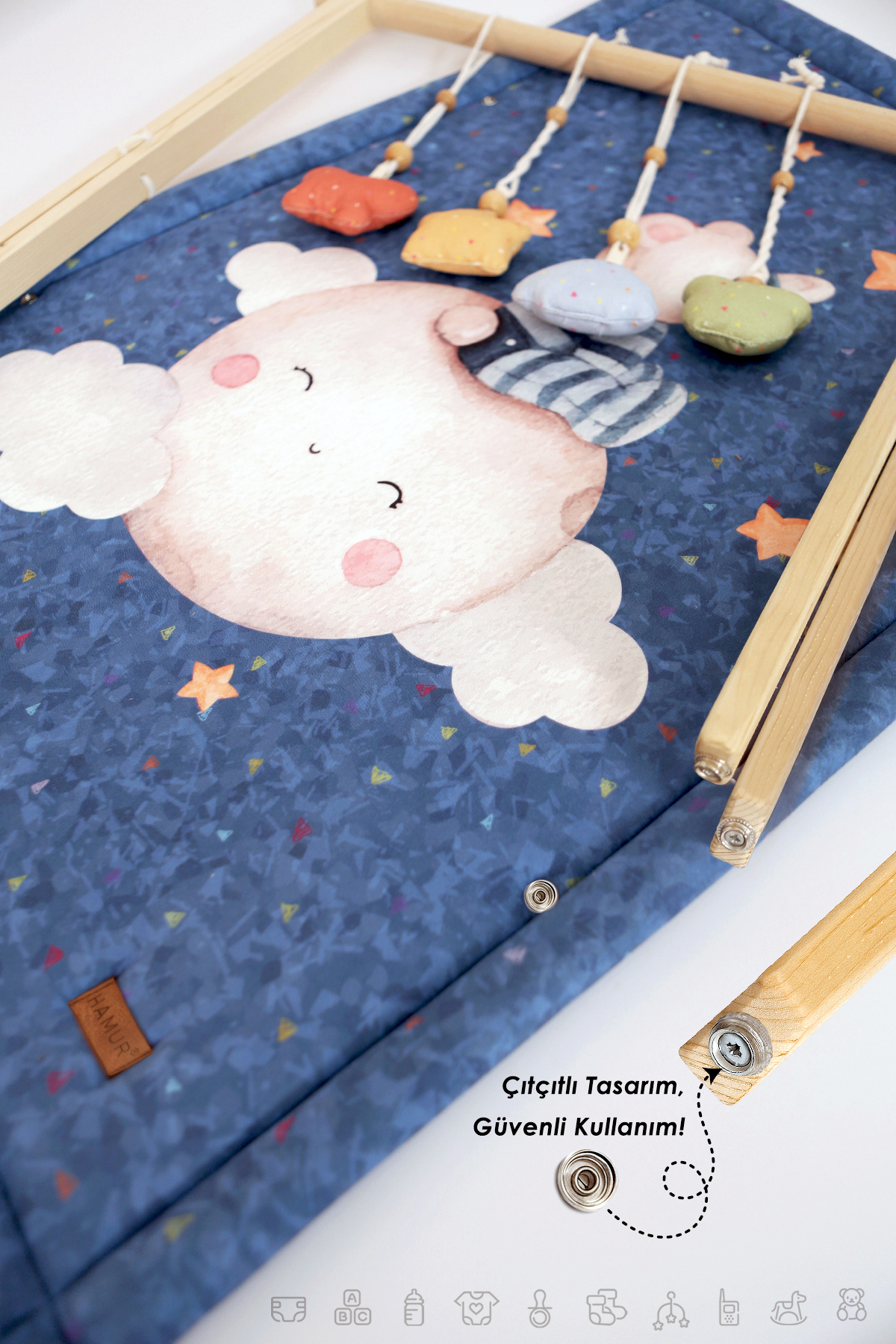 HAMUR Bebek Oyun Halısı Ahşap Oyun Matı Oyuncaklı Yenidoğan Aktivite Etkinlik Egzersiz Baby Gym Moon fotoğrafı 4 (önizleme)