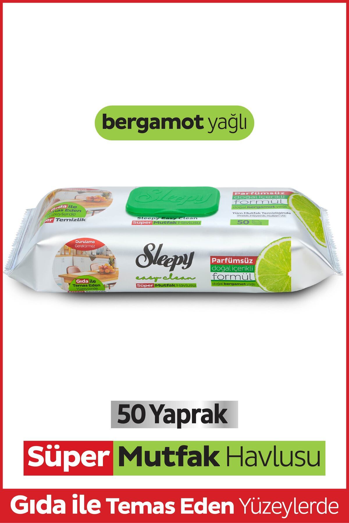 Sleepy Easy Clean Süper Yüzey Temizlik Mutfak Havlusu&Mendili Bergamot Yağlı 50 Yaprak