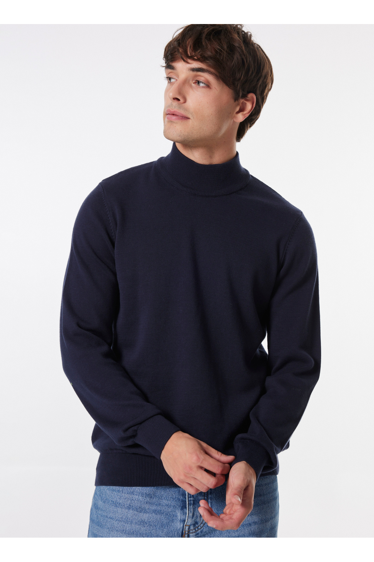 لیمون کمپانی ژاکت مردانه یقه اسکی لیمویی ساده سرمه‌ای MML4WM-KZK9512