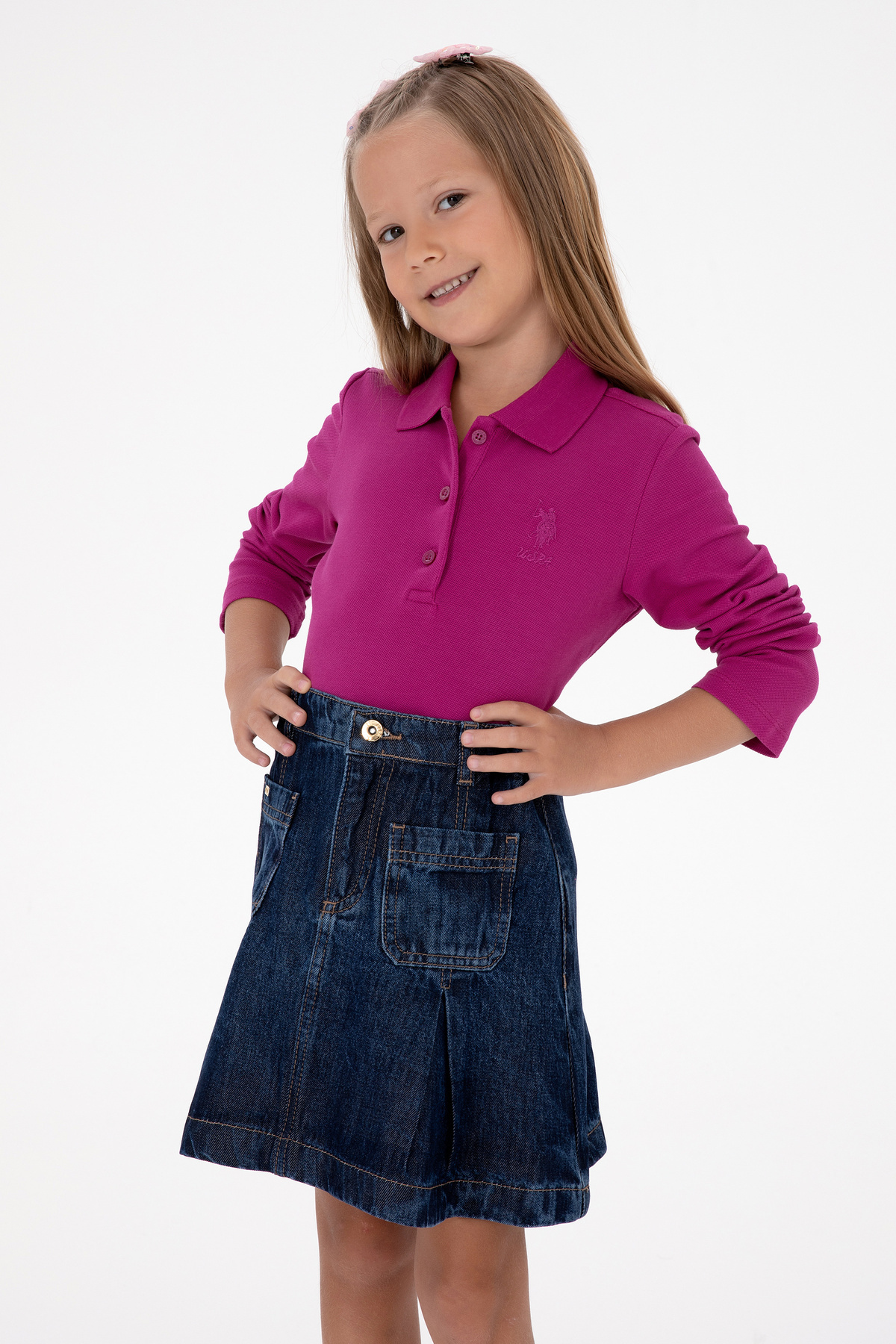 یو اس پولو سویشرت یقه گرد دخترانه طرح فوشیا مدل 50316836-VR023 یو اس پولو سویشرت یقه گرد دخترانه طرح فوشیا مدل 50316836-VR023