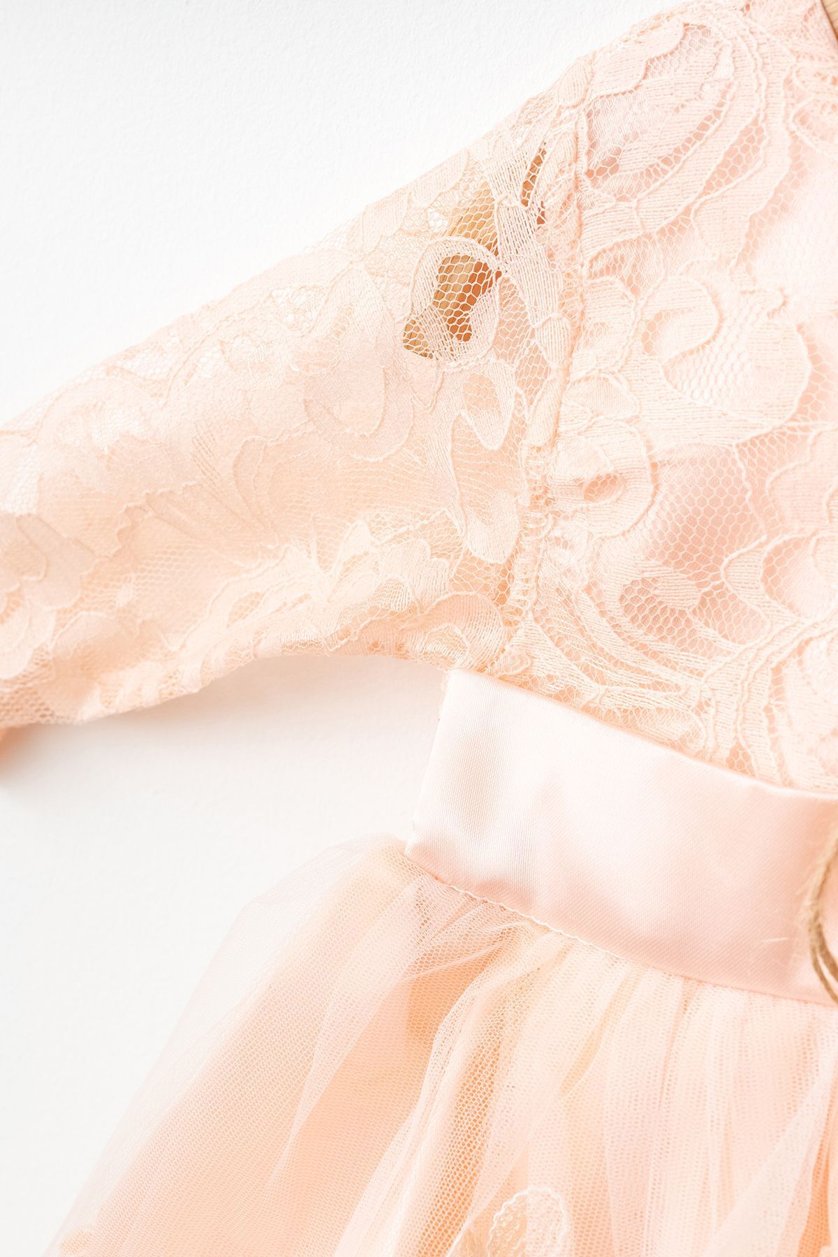 Petite Ponpon Baby Kız Bebek 0-6 Ay Gelinlik Elbise 5 Li Mevlütlük Set Uzun Kollu Fransız Dantelli Elbise fotoğrafı 5 (önizleme)