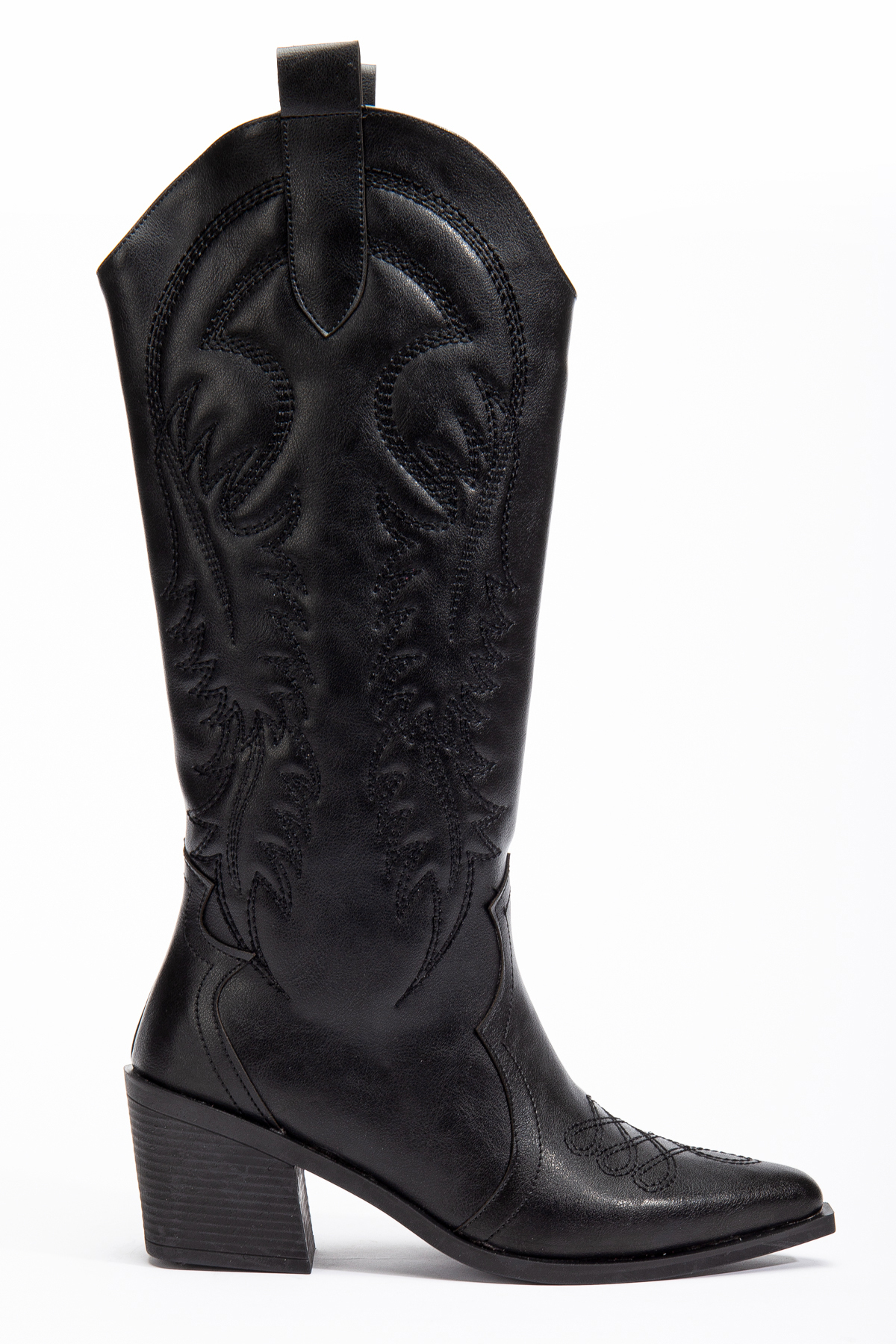 DENORA  Siyah Cilt Mat Deri Nakışlı Kabartmalı Western Kovboy Bot Çizme - Görsel 2