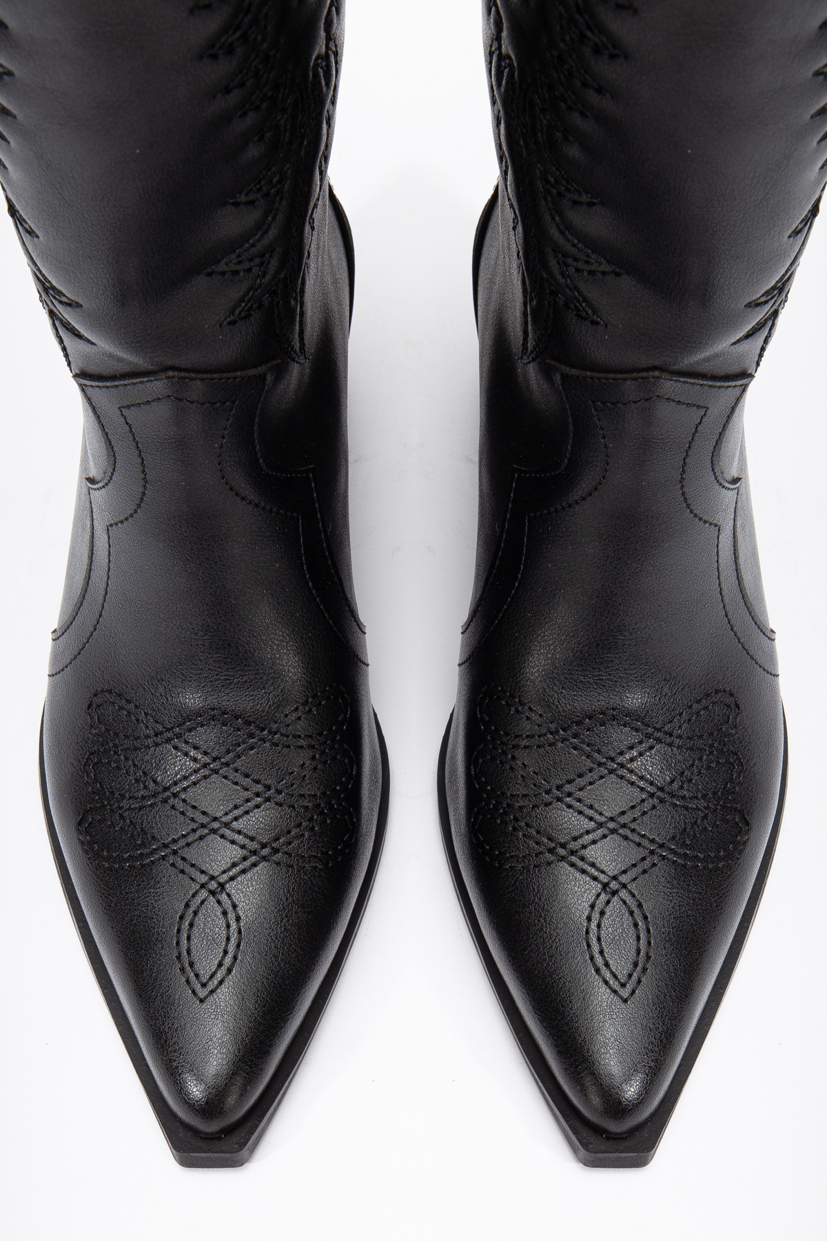 DENORA  Siyah Cilt Mat Deri Nakışlı Kabartmalı Western Kovboy Bot Çizme - Görsel 3