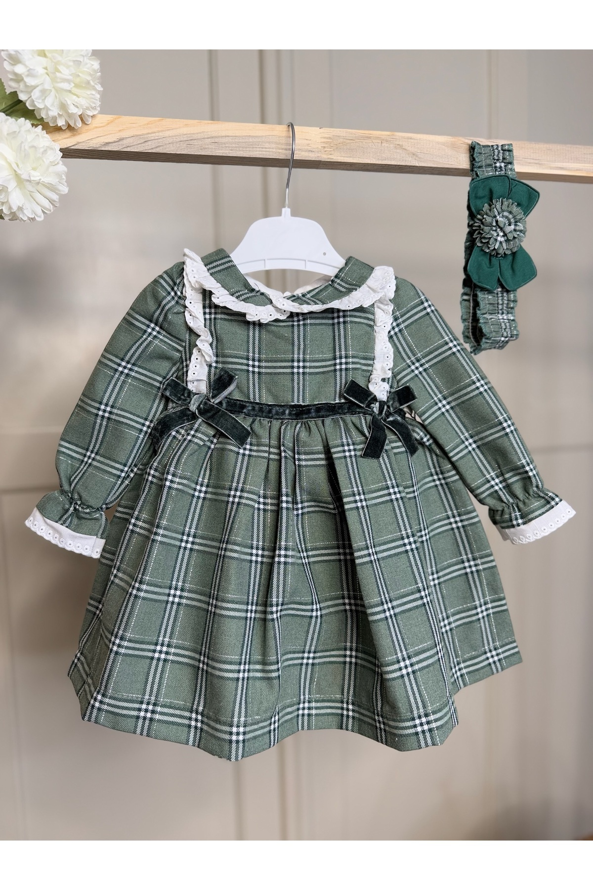 Yollo Kids Kız Bebek Uzun Kollu Kabarık Etekli Şık Elbise Ve Saç Bandı fotoğrafı 4 (önizleme)