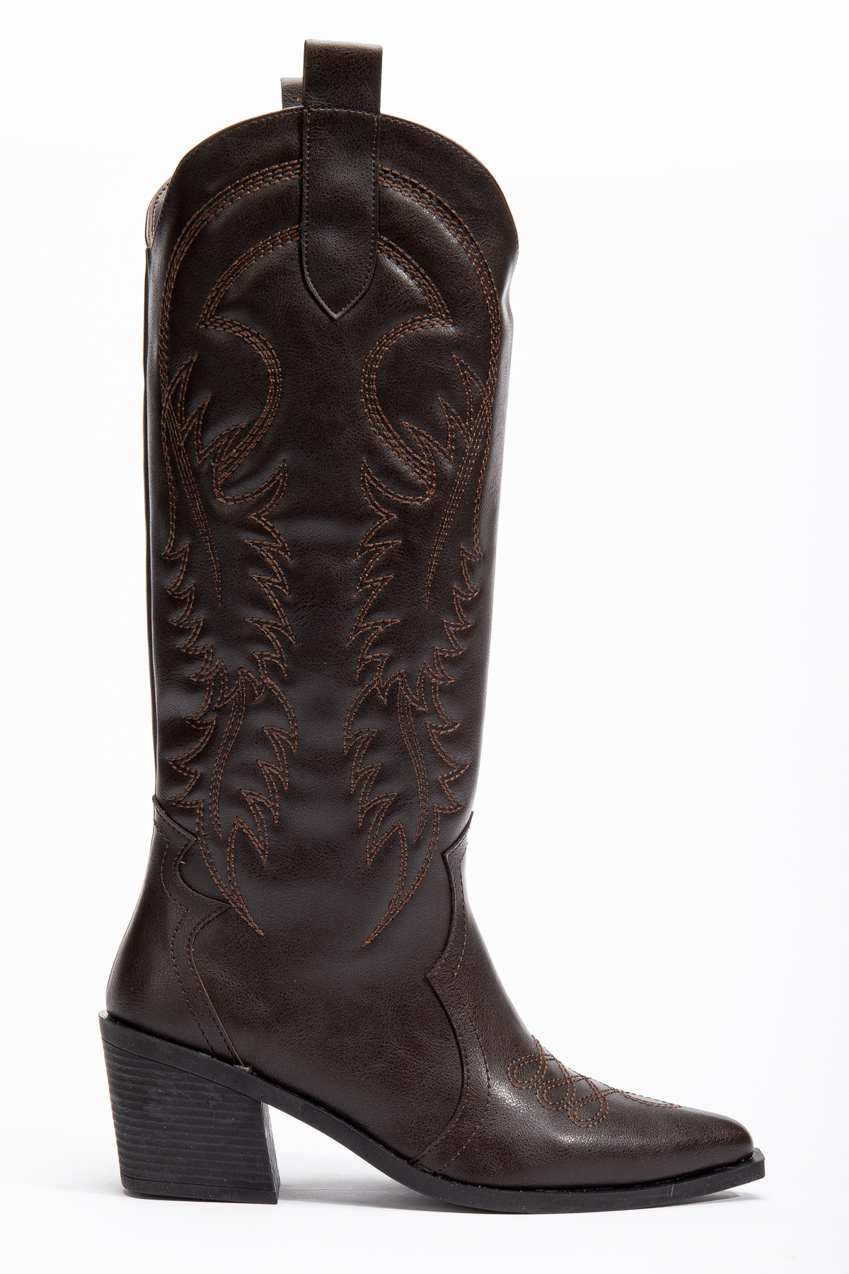 DENORA  Acı Koyu Kahve Mat Deri Nakışlı Kabartmalı Western Kovboy Bot Çizme - Görsel 2