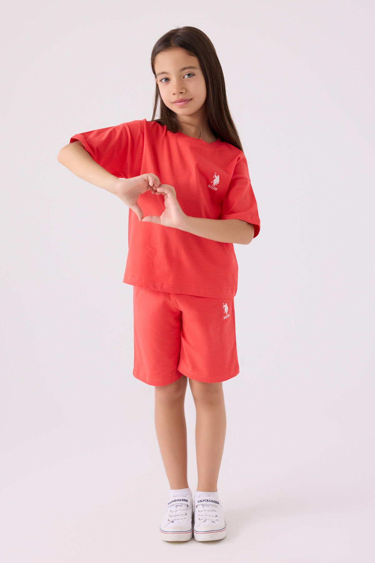 یو اس پولو کت و شلوار برمودای نارنجی دخترانه یو اس پولو کت و شلوار برمودای نارنجی دخترانه