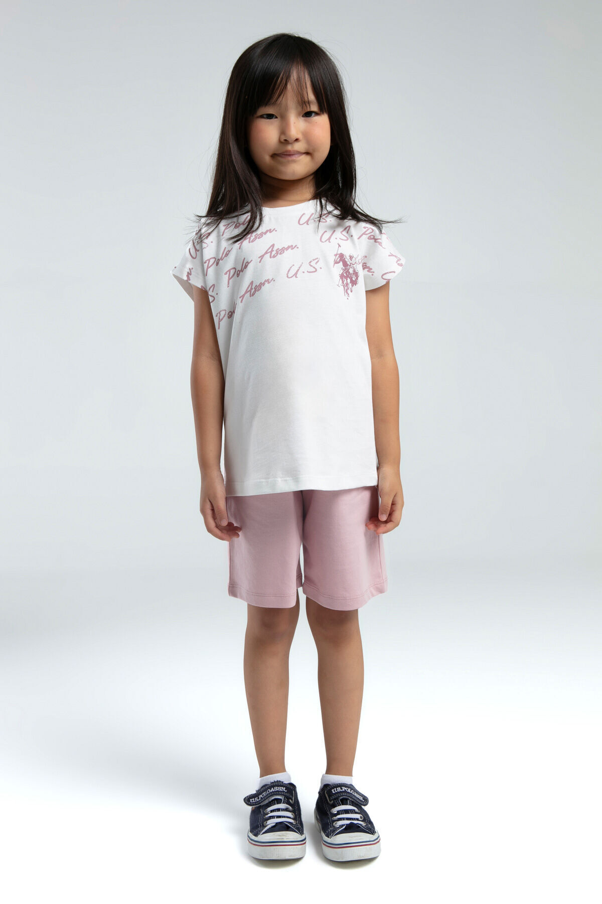 یو اس پولو کت و شلوار برمودای صورتی دخترانه یو اس پولو کت و شلوار برمودای صورتی دخترانه