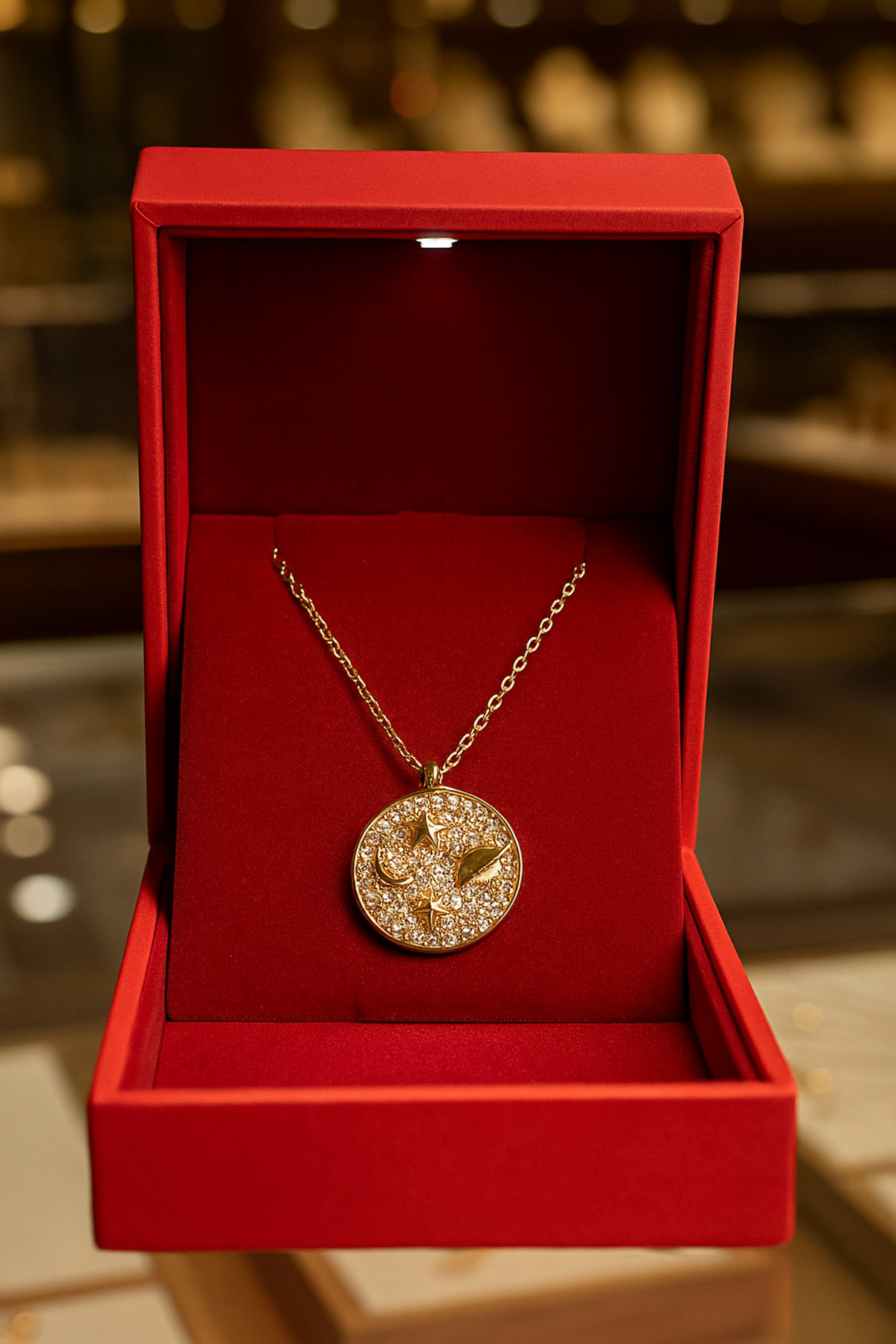 KAR DİAMOND 14 Ayar Altın Zincirli Göklerin Işıltısı Galaksi Şans Kolye - Sertifikalı Işıklı Hediye Kutulu