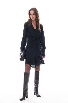 EXPLOSION Kruvaze Eteği Volanlı Mini Elbise