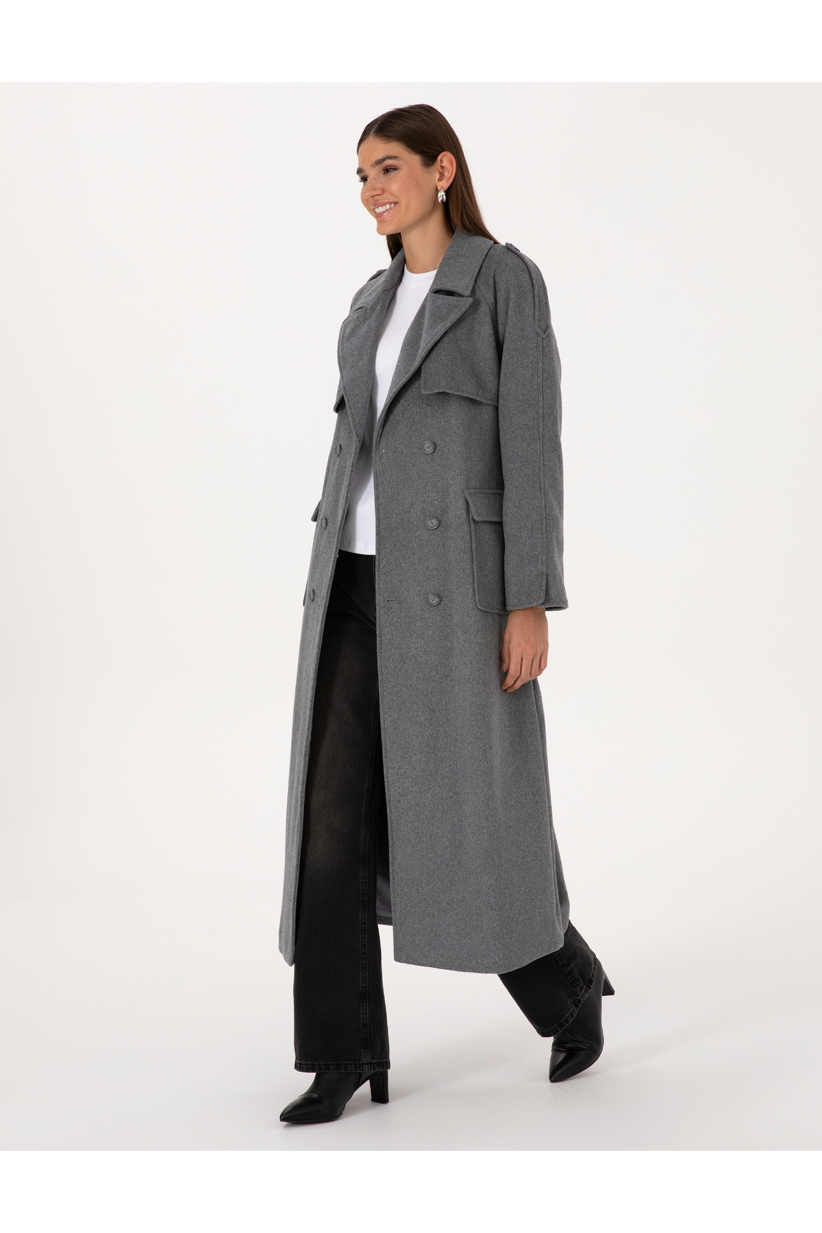 Pierre Cardin  Antrasit Melanj Yün Karışımlı Kaşe Kaban 50308956-VR081 - Görsel 3