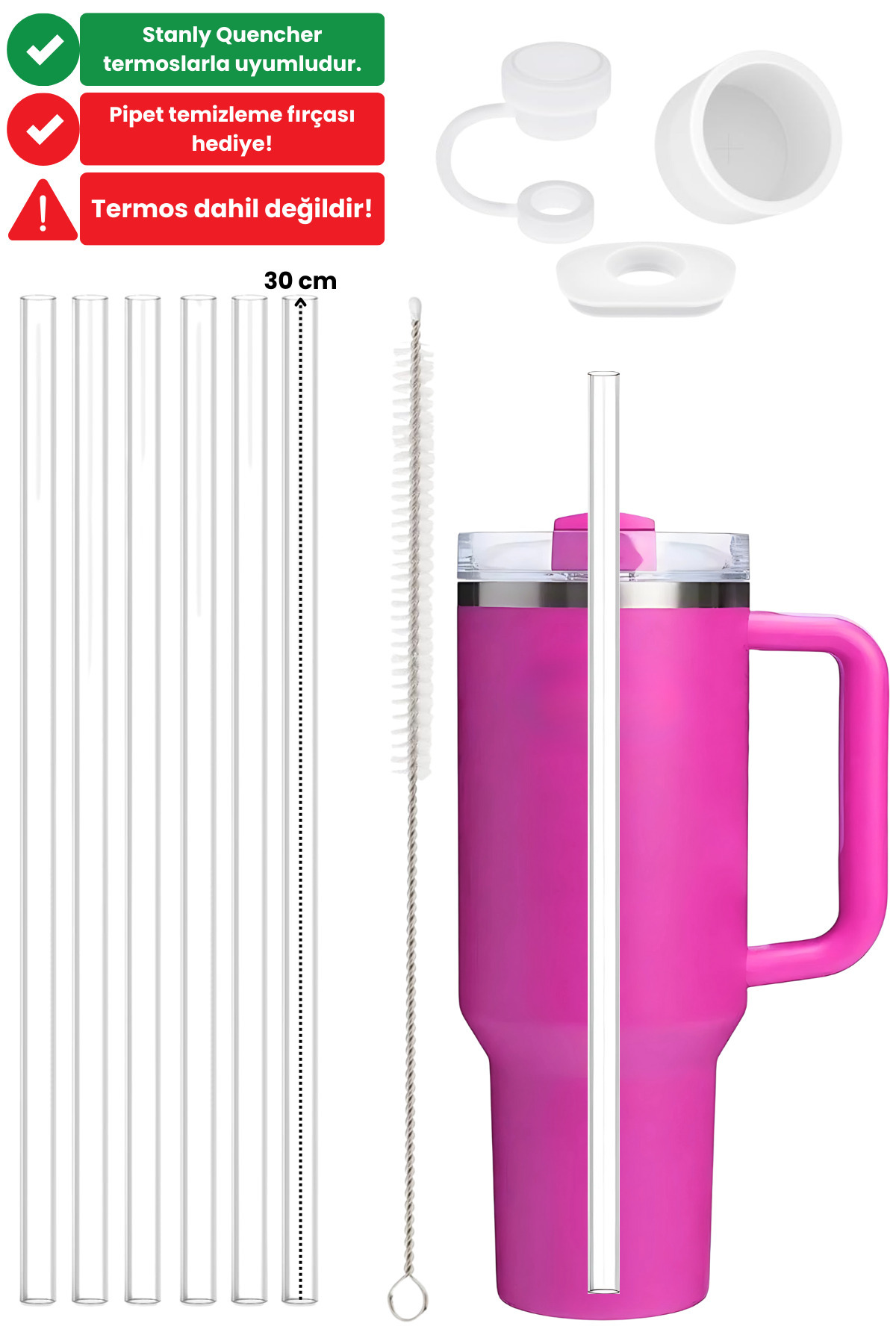 Yenigeldi 10 Parça Stanly Quencher Uyumlu 30 40 Oz Pipet Kapak Tıpa Seti Sızdırmaz Yedek Bardak Aksesuarları