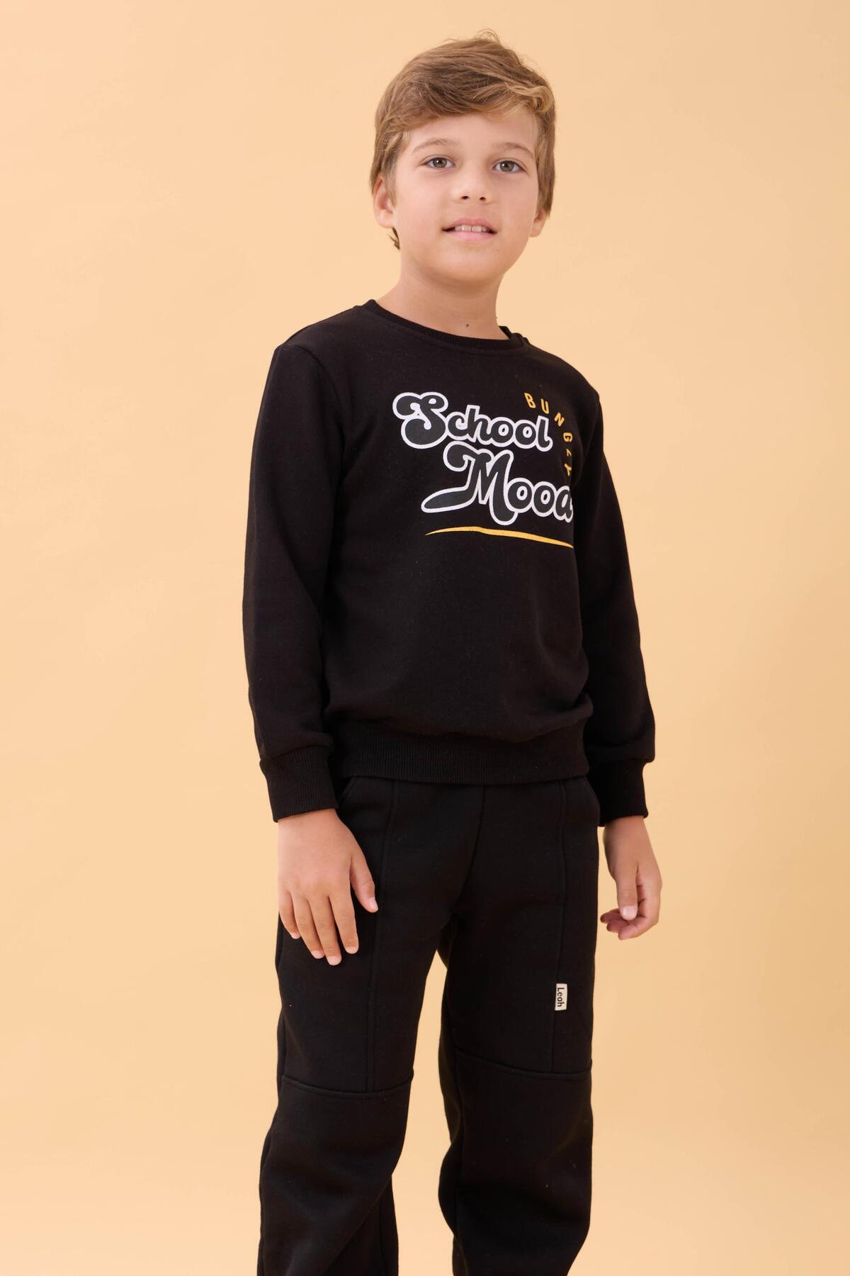 Perendi Erkek ve Kız Çocuk Okul Baskılı Bisiklet Yaka Mevsimlik Sweatshirt Siyah fotoğrafı 5 (önizleme)