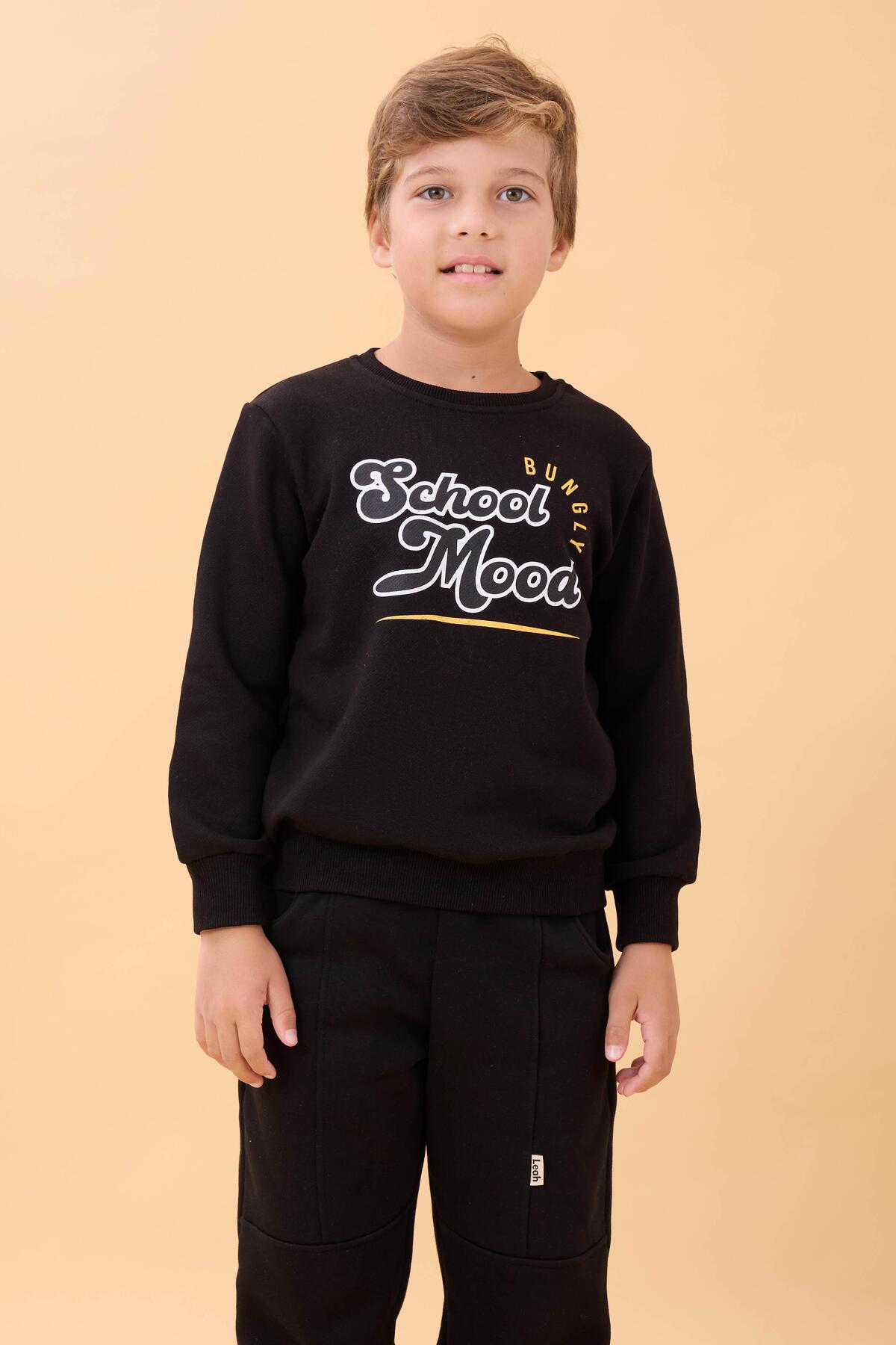 Perendi Erkek ve Kız Çocuk Okul Baskılı Bisiklet Yaka Mevsimlik Sweatshirt Siyah fotoğrafı 4 (önizleme)