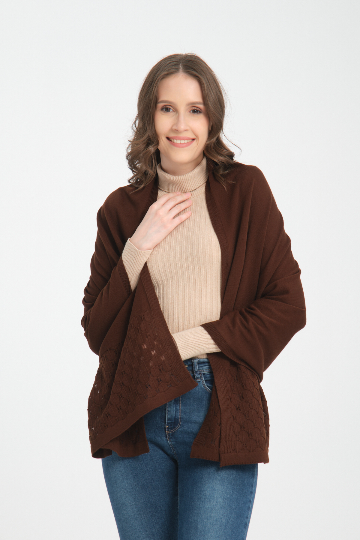 Ajur Pattern Detailed Knitwear Shoulder Shawl – Elegant Women's Shawl