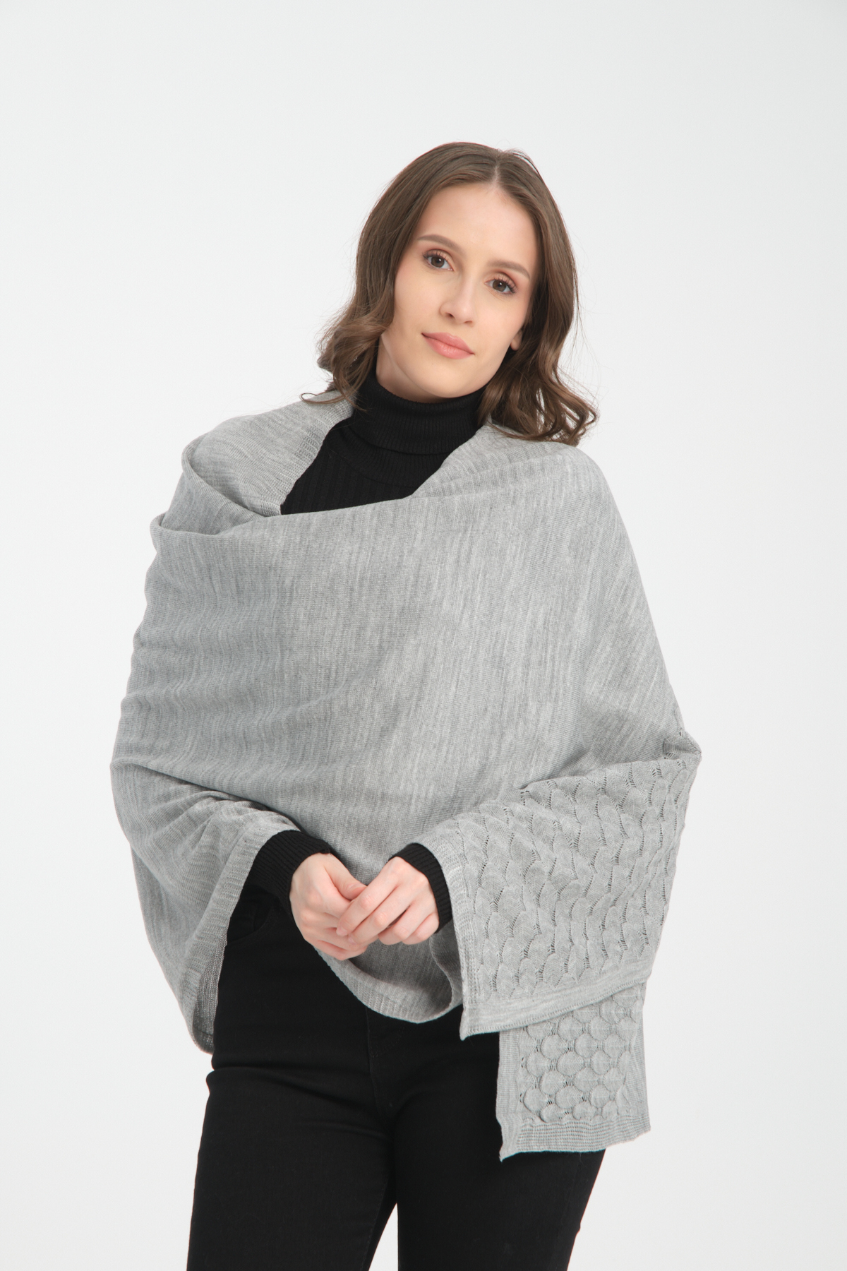 Ajur Pattern Detailed Knitwear Shoulder Shawl – Elegant Women's Shawl