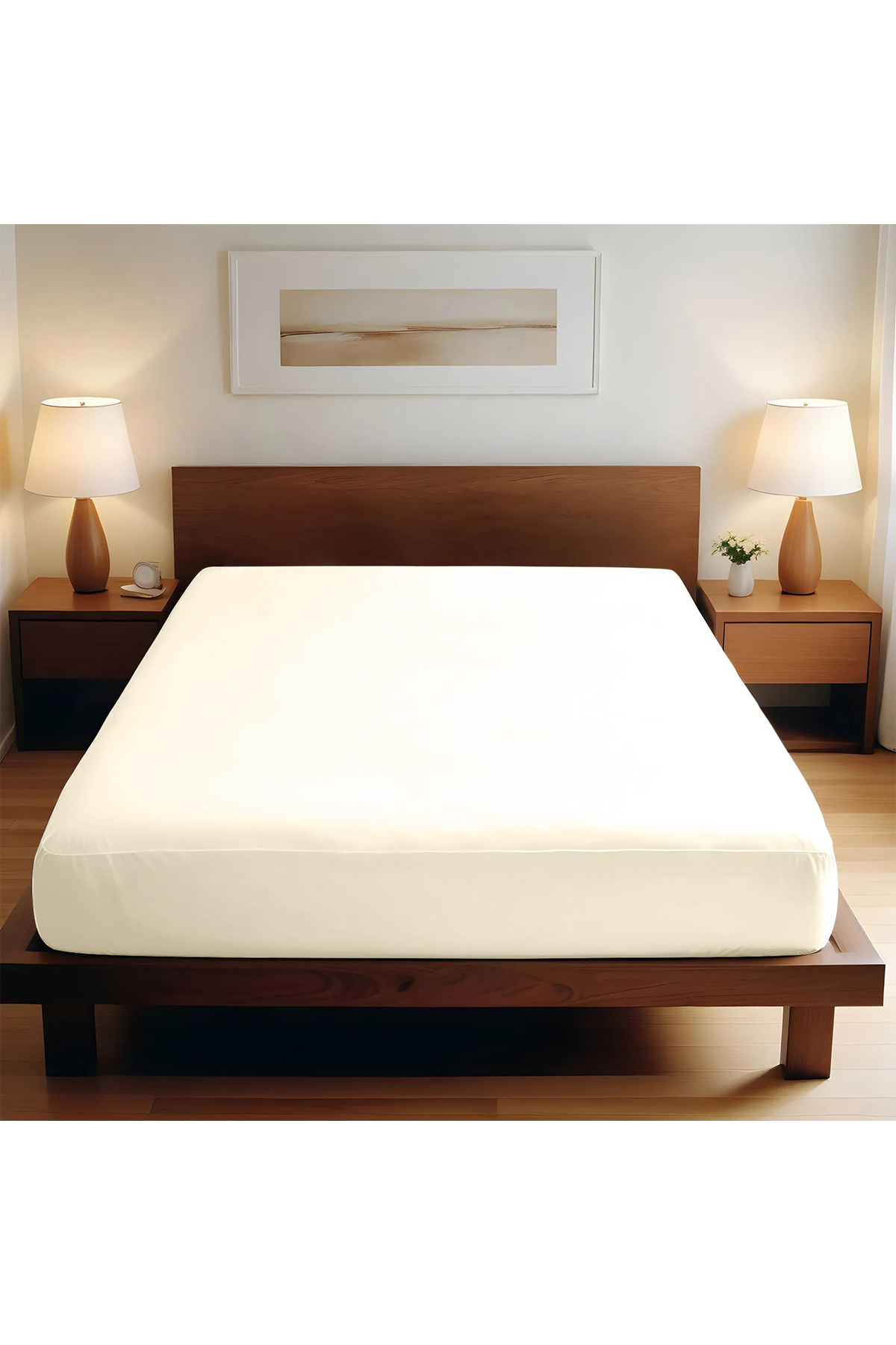 TEOHOMELİNENS 130 GSM, %100 Pamuk Premium Kalite Süprem Lastikli Çarşaf, Battal Boy 200-220x200 cm- KREM