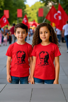 Windy Island Çocuk Unisex Bisiklet Yaka %100 Pamuk Atatürk Baskılı T-shirt