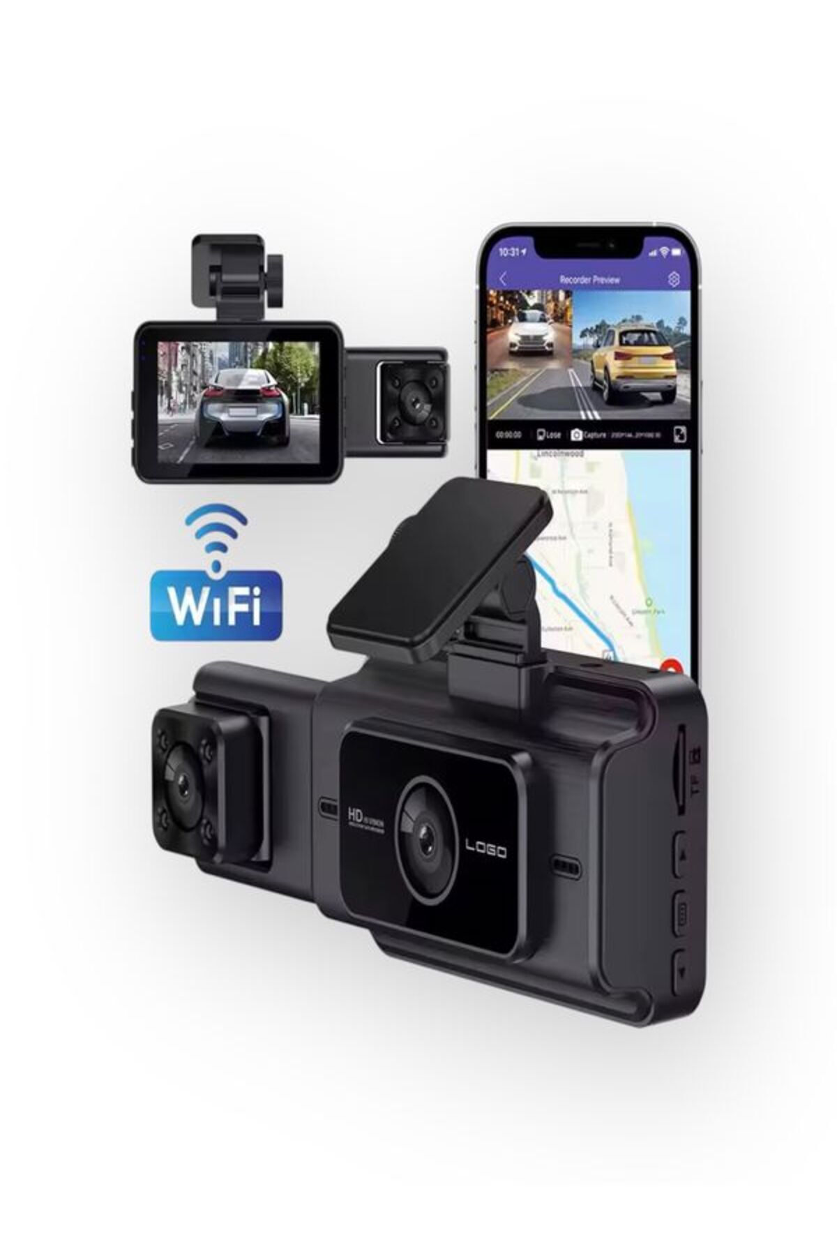 DEANB Şarjlı Wi-Fi Döngü kayıt Ekranlı DVR Araç İçi Güvenlik Araba Kamerası 1080P Full HD Geniş Açı