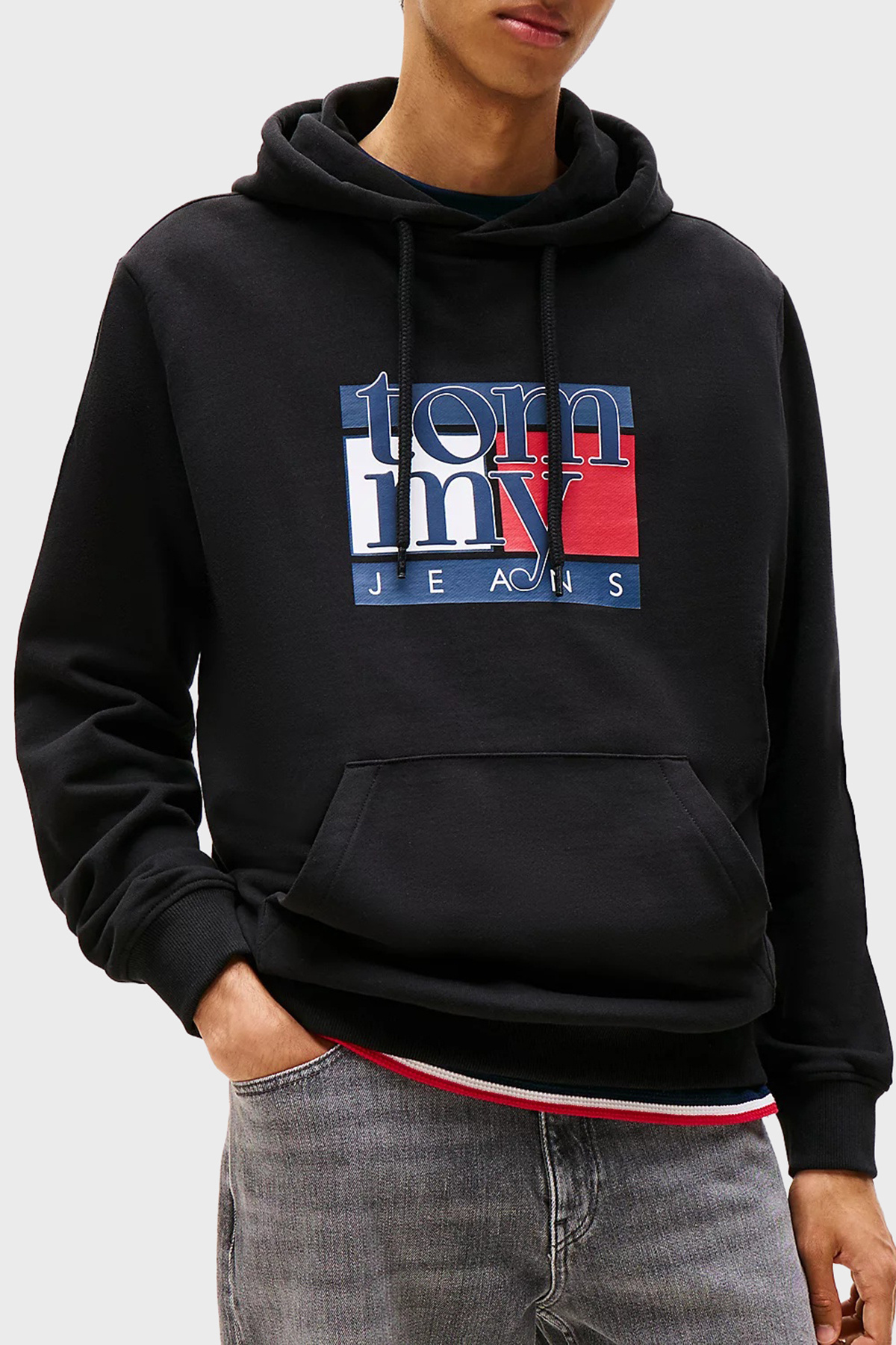 تامی جینز سویشرت مردانه کلاه دار ۱۰۰٪ پنبه ای طرح معمولی SWEAT DM0DM22092 BDS