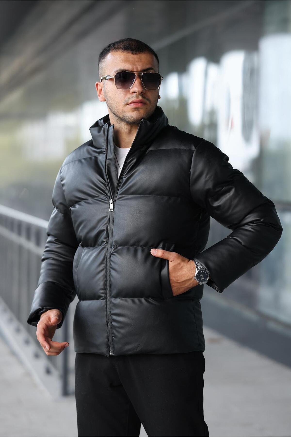 İBOSS MODA Yeni Sezon Suni Deri İç Astarlı Erkek Şişme Mont