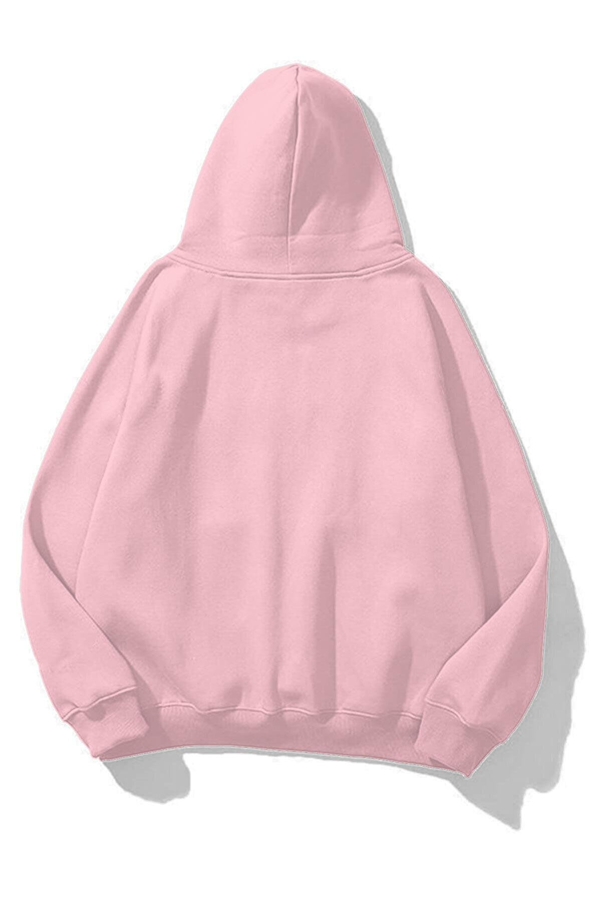 Violon  Pembe Unisex Oversize Reverse Parıltılı Taş Baskılı Sweatshirt - Görsel 2