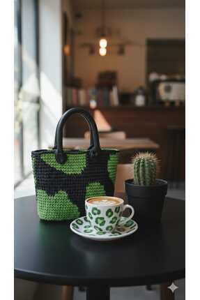 bi ters bi düz ELÖRGÜSÜ YEŞİL LEOPAR MİNİ EL ÇANTASI
