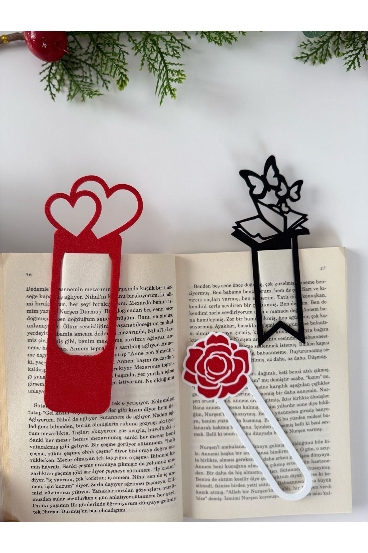 TODEKORA Kalpli, Kelebekli ve Gül Desenli Kitap Ayracı Seti – 3’lü Dayanıklı Ayraç