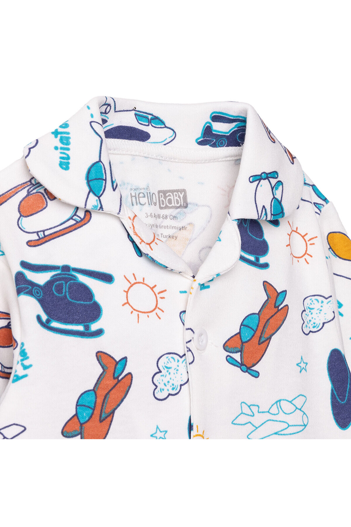 ebebek Hello Baby HelloBaby Erkek Bebek Uzun Kol Pijama Takımı İnterlok Düğmeli Bebe Yaka Reçme Paça fotoğrafı 3 (önizleme)