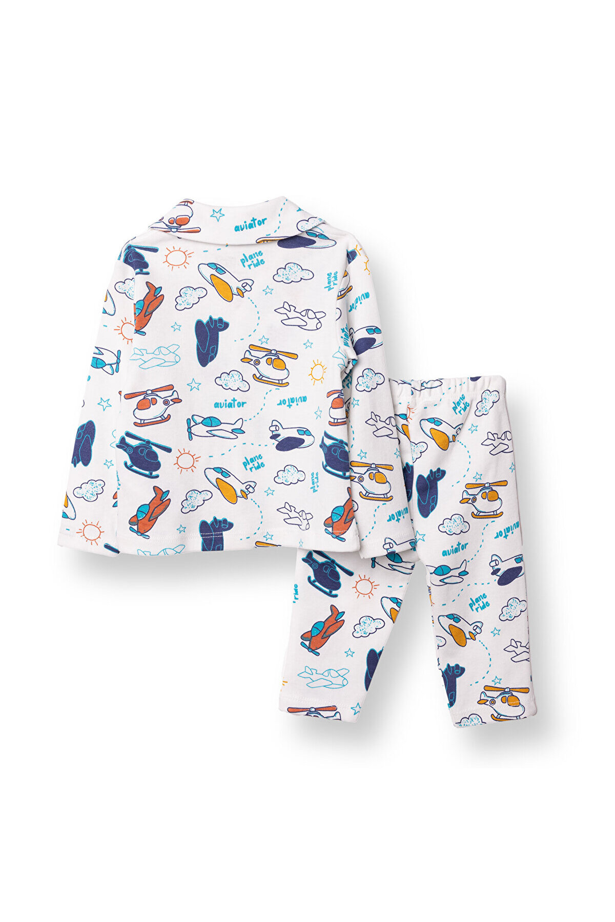 ebebek Hello Baby HelloBaby Erkek Bebek Uzun Kol Pijama Takımı İnterlok Düğmeli Bebe Yaka Reçme Paça fotoğrafı 2 (önizleme)