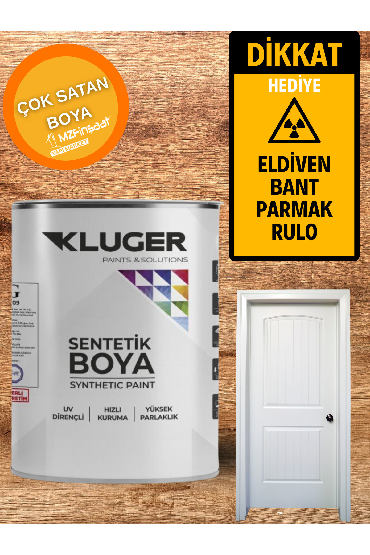 MZF Beyaz-Siyah Mat-Parlak Sentetik Amerikan-Panel Kapı-Ahşap-Dolap-Masa-Kapak-Süpürgelik-Raf Boyası