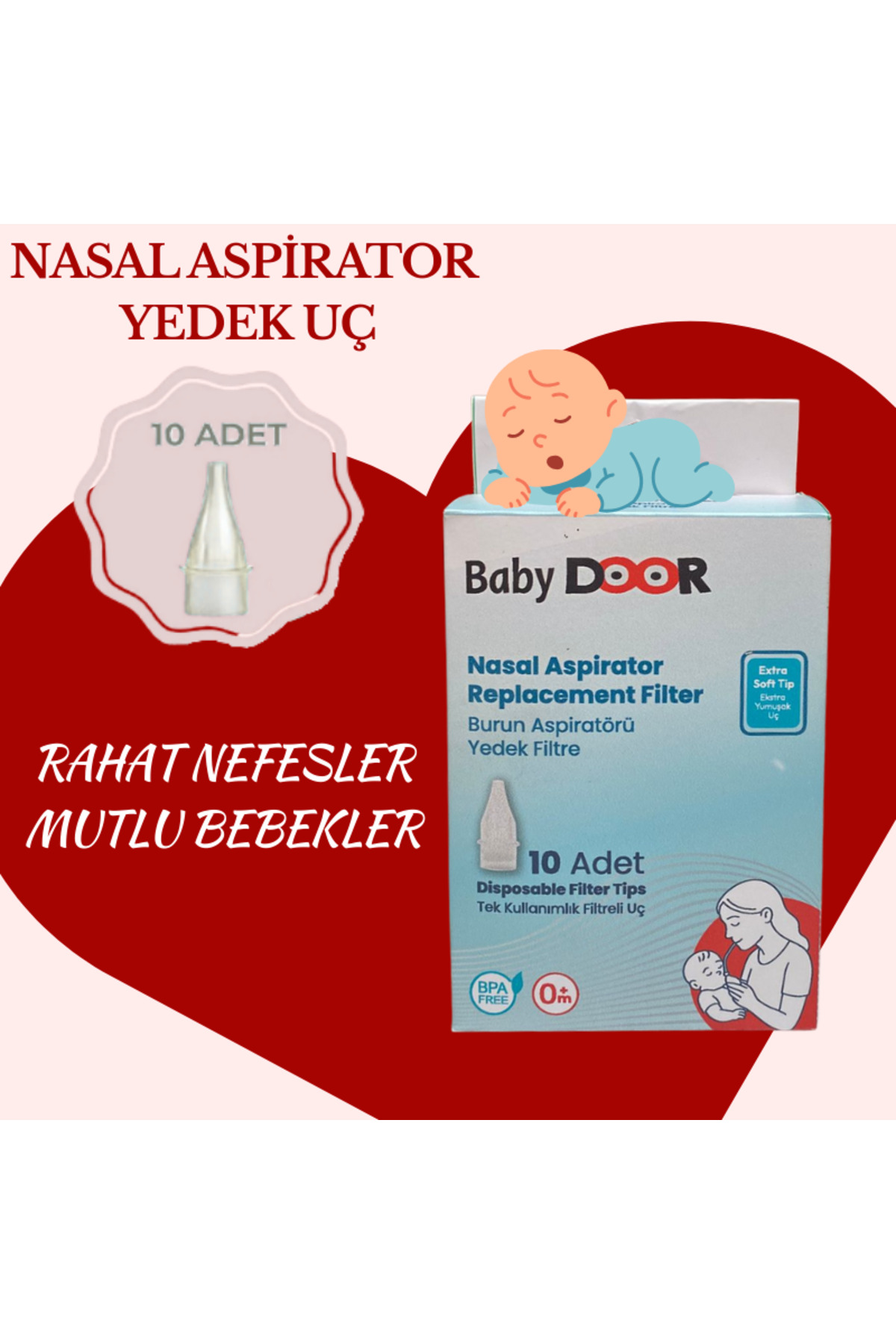 babydoor 5'Li Paket Nasal Burun Aspiratöru Tek Kullanımlık Filtreli Yedek Uç 50 Adet (5PK*10) fotoğrafı 7 (önizleme)