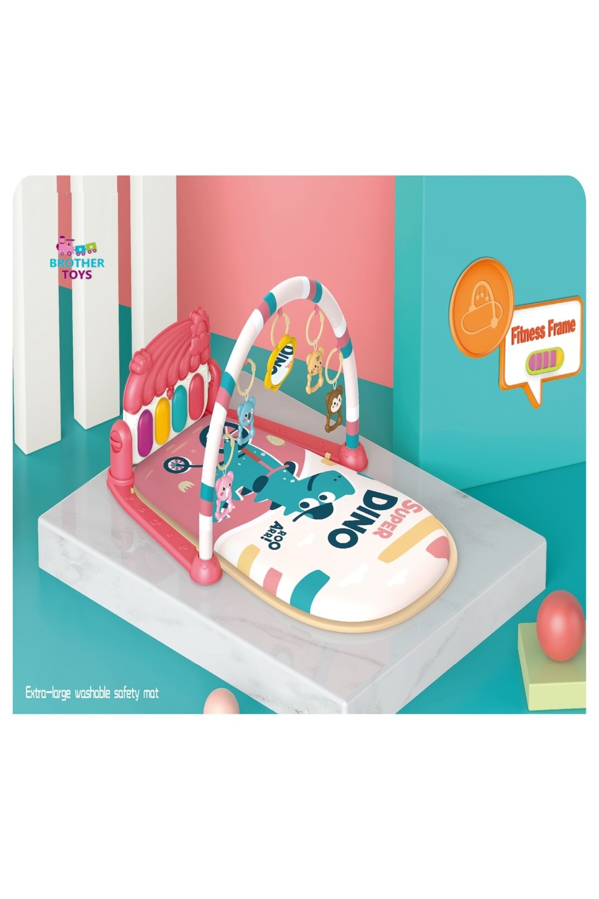 Brother Toys Piyanolu Dinozor Desenli Işıklı Aynalı Sevimli Oyun Halısı Aktivite Matı Oyuncak 75x52 fotoğrafı 2 (önizleme)