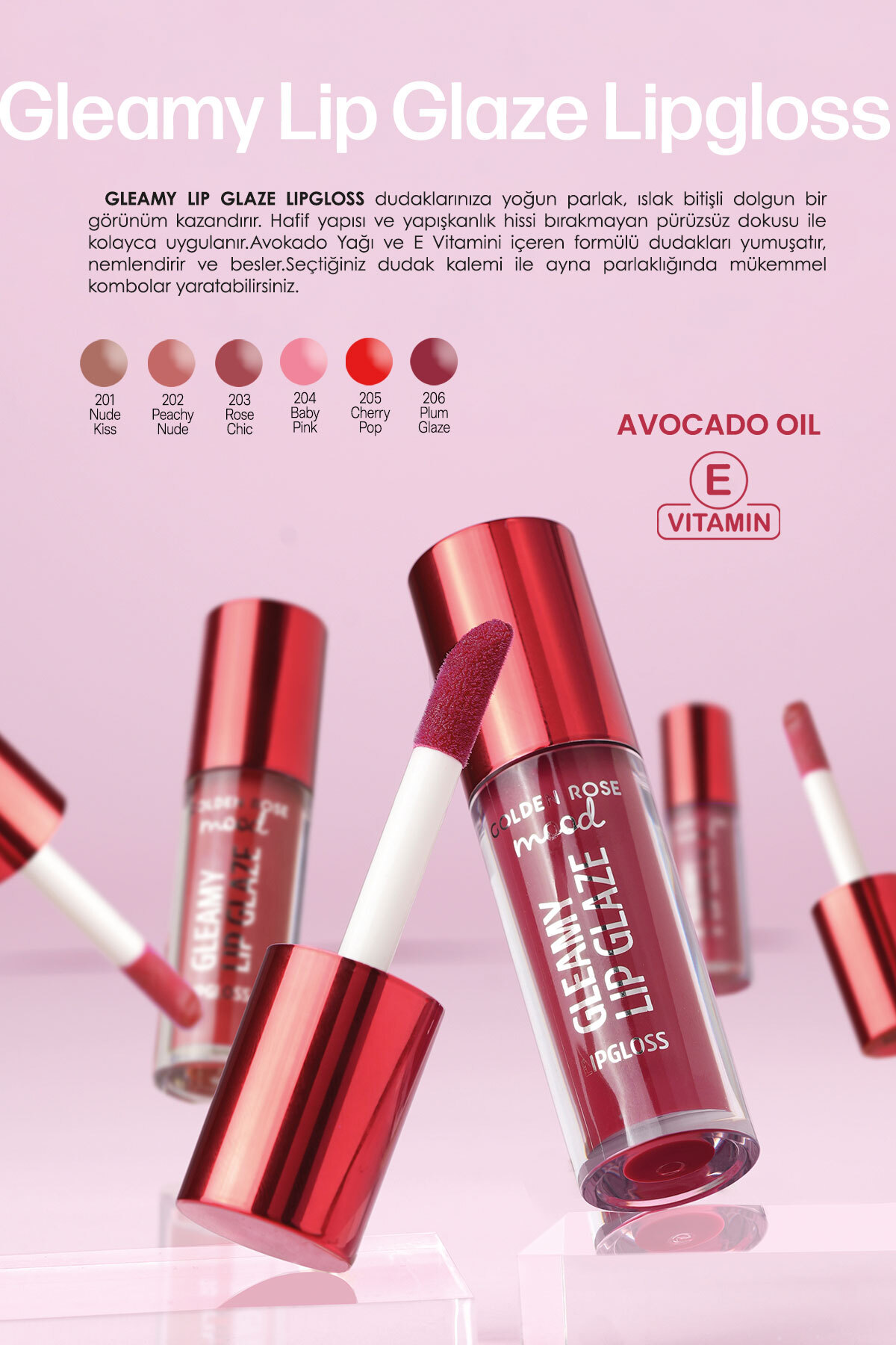 برق لب گلیز Mood Gleamy Lip - 201 Nude Kiss - برق لب نود — صورتی GLM_1 — تصویر 3 از 4
