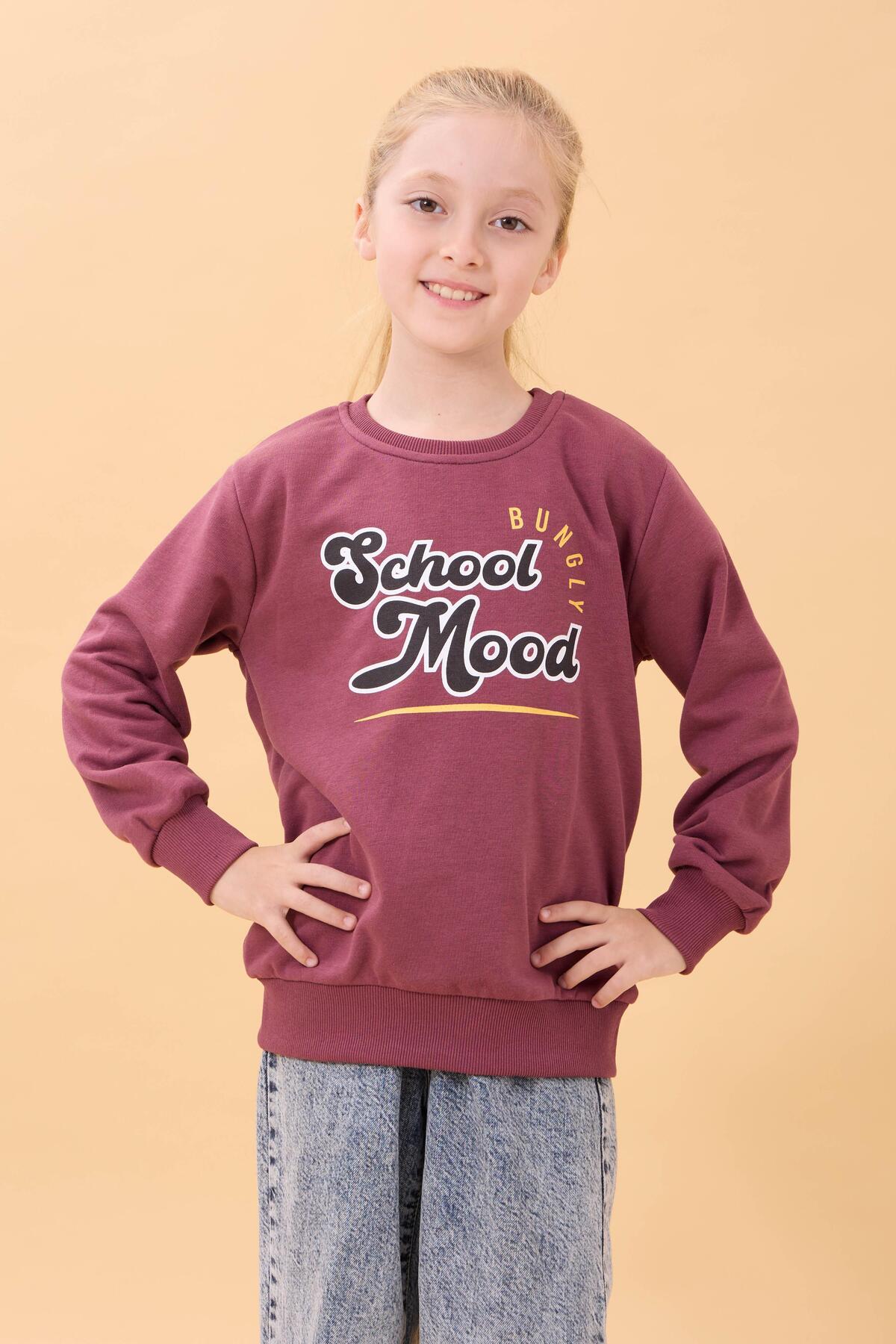 Perendi Erkek ve Kız Çocuk Okul Baskılı Bisiklet Yaka Mevsimlik Sweatshirt Gülkurusu fotoğrafı 2 (önizleme)